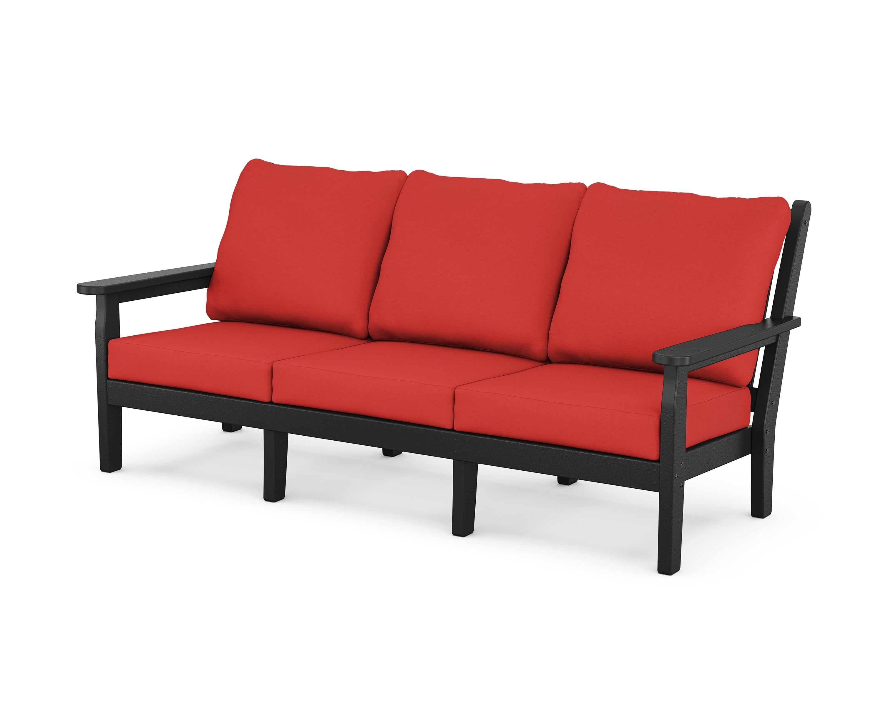 POLYWOOD® Chippendale Deep Seating Sofa in Black / Crimson Linen