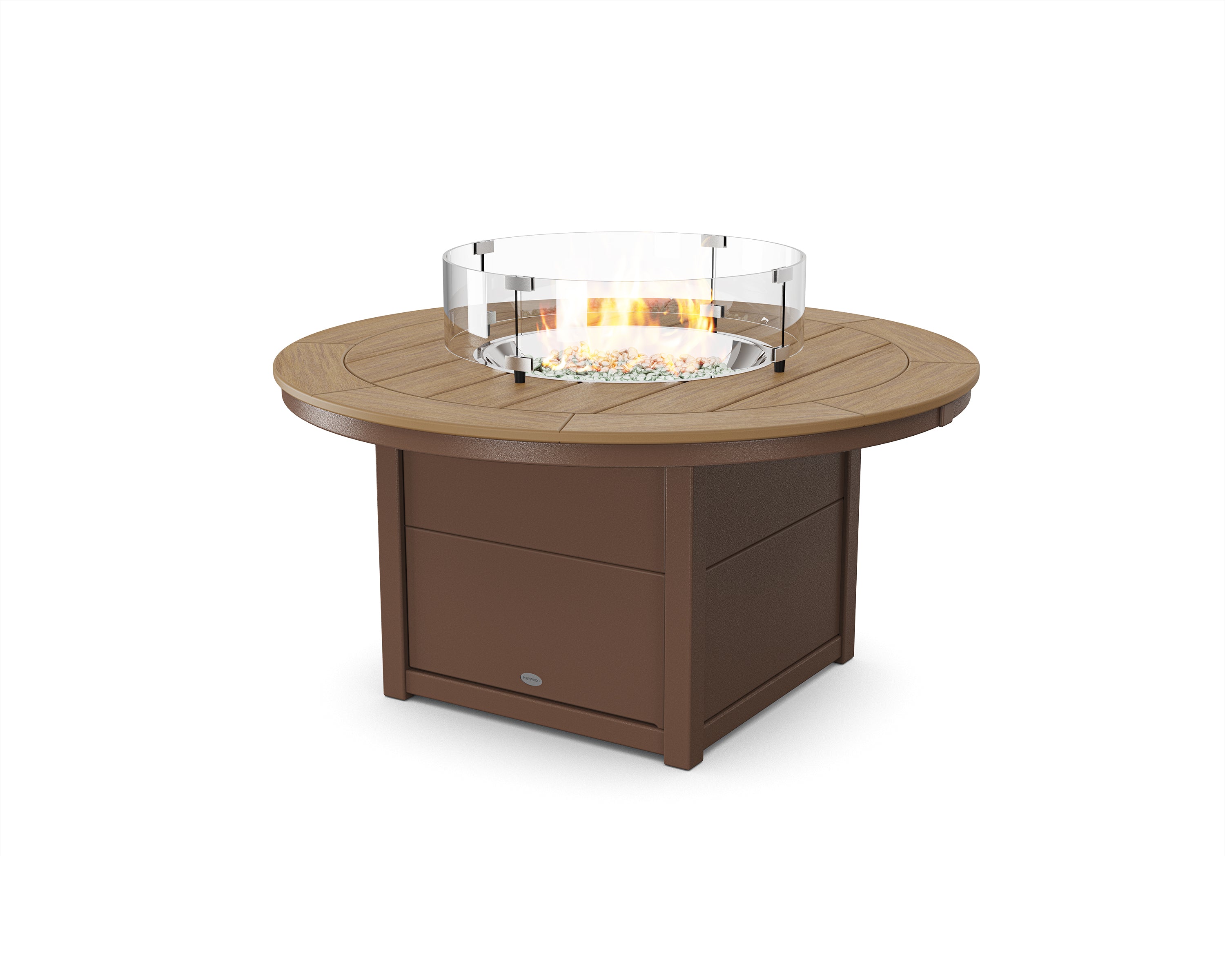 POLYWOOD® Round 48" Fire Pit Table in Mahogany / Natural