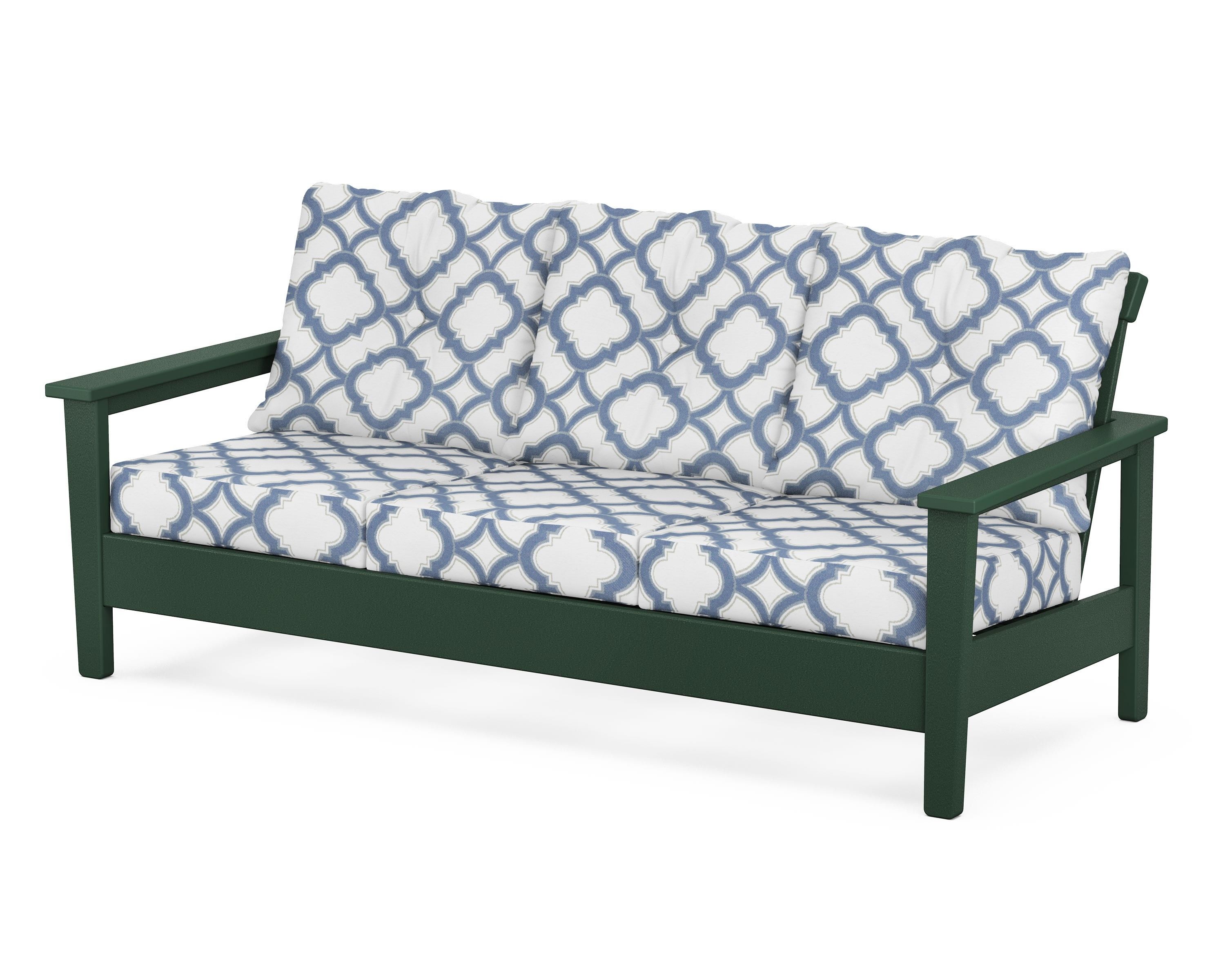 POLYWOOD® Prescott Deep Seating Sofa in Green / Trellis Sky Blue
