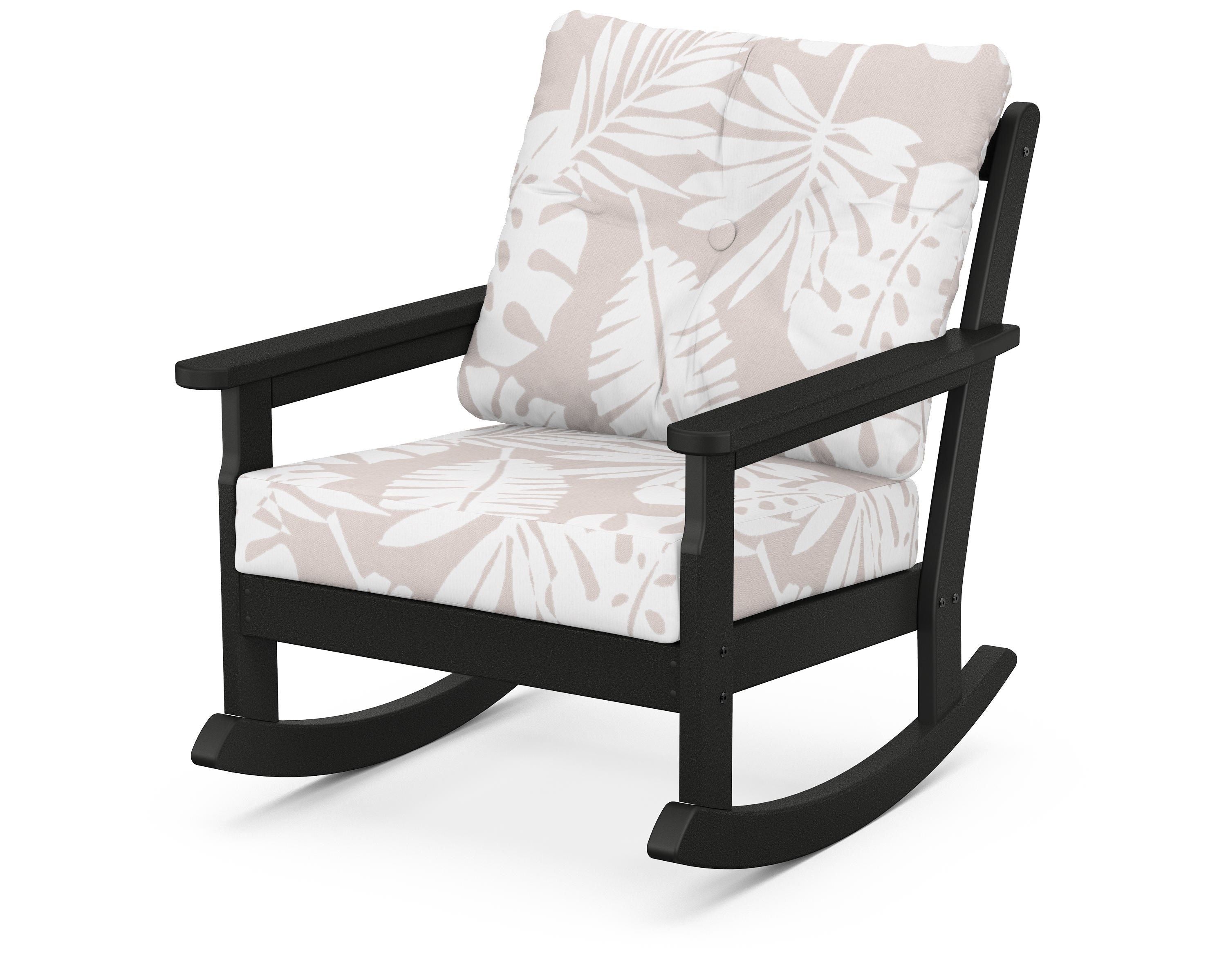 POLYWOOD® Vineyard Deep Seating Rocking Chair in Black / Leaf Dune Burlap