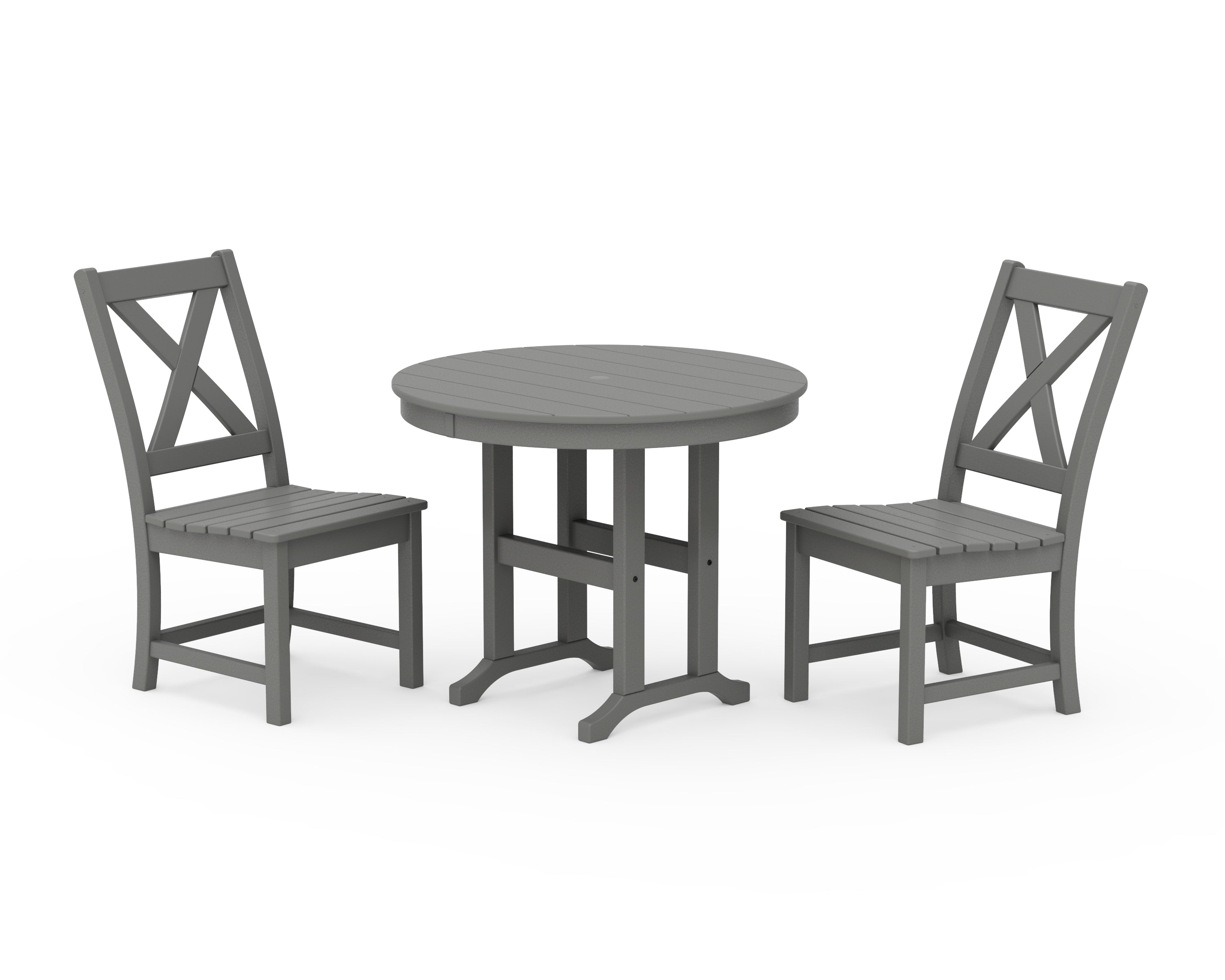 POLYWOOD® Braxton Side Chair 3-Piece Round Dining Set in Slate Grey