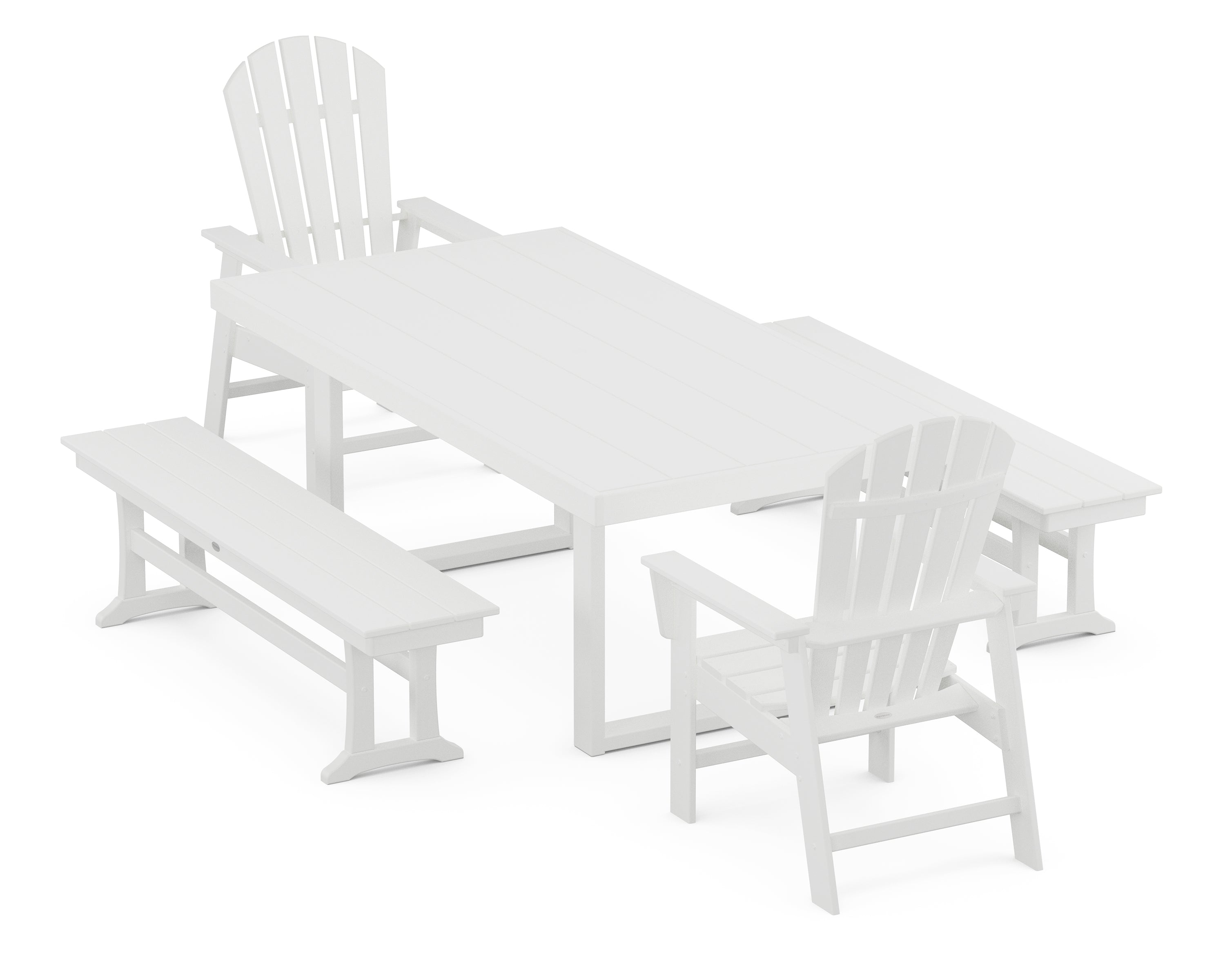 POLYWOOD® South Beach 5-Piece Dining Set with Benches in White