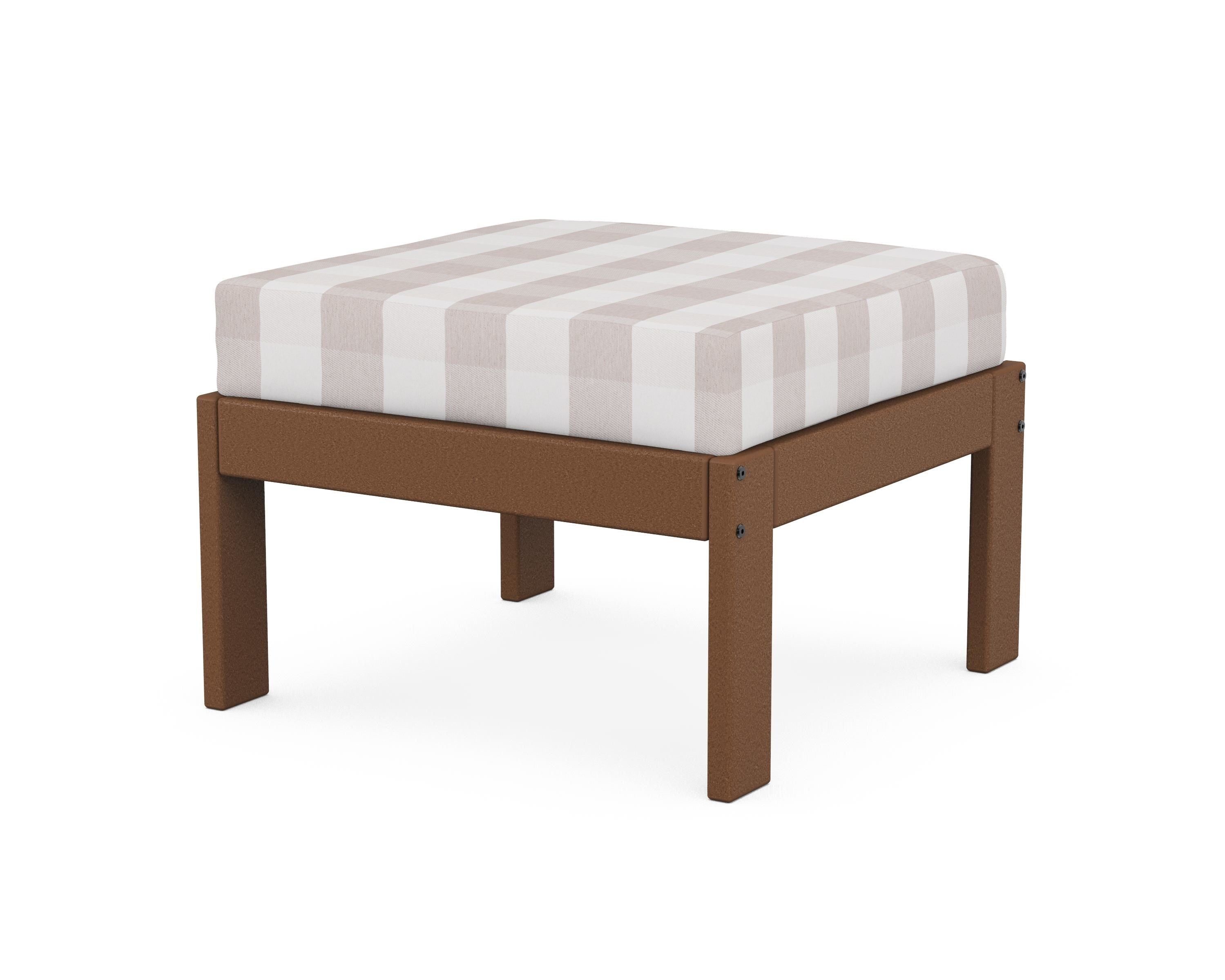 POLYWOOD® Vineyard Modular Ottoman in Teak / Buffalo Plaid Dune Burlap