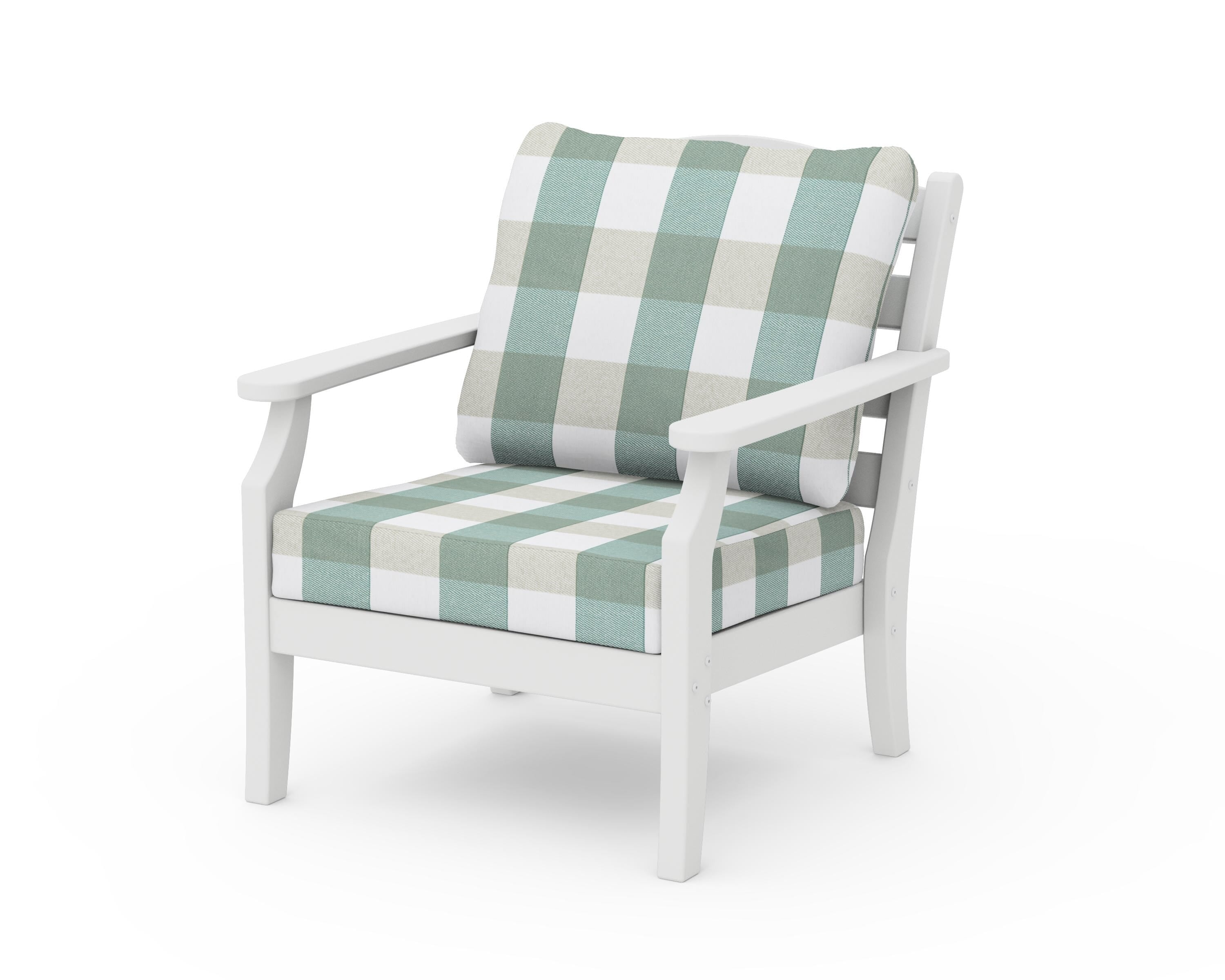 Draper James™ by POLYWOOD® Savannah Deep Seating Chair in White / Buffalo Plaid Glacier Spa