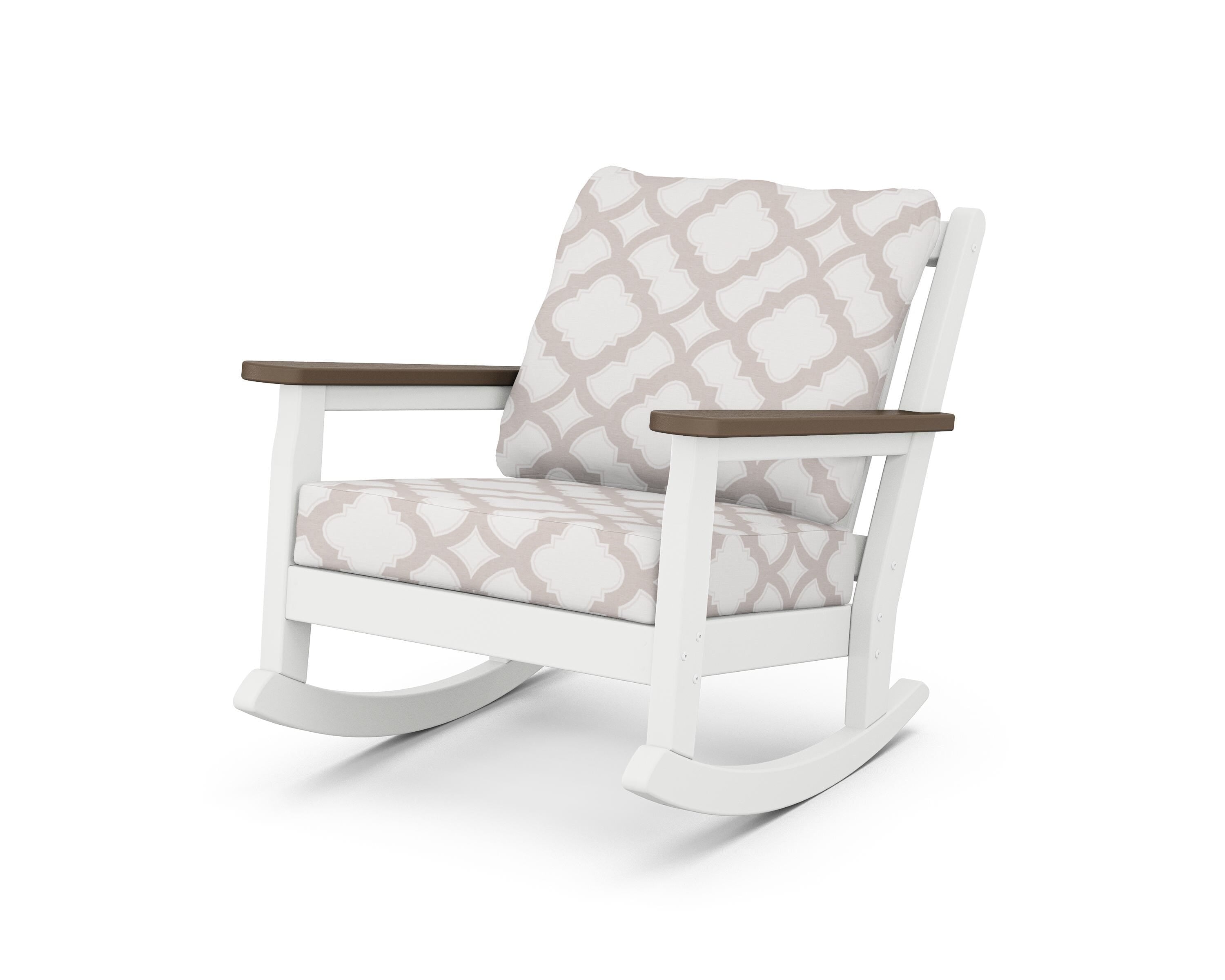 POLYWOOD® Chippendale Deep Seating Rocking Chair in White / Kona / Trellis Dune Burlap