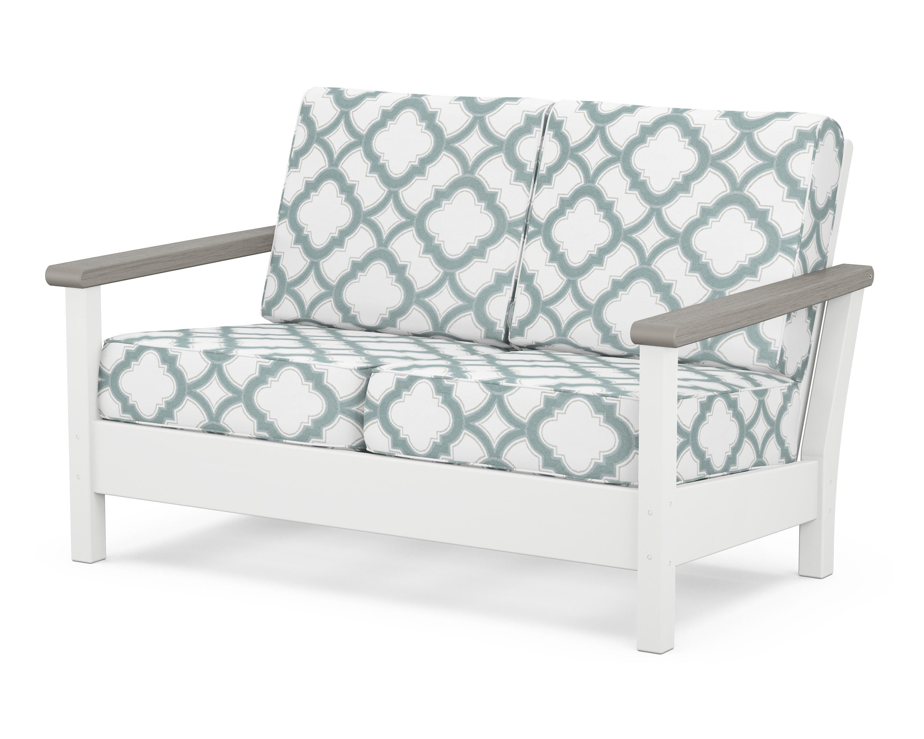 POLYWOOD® Harbour Deep Seating Loveseat in White / Driftwood / Trellis Glacier Spa
