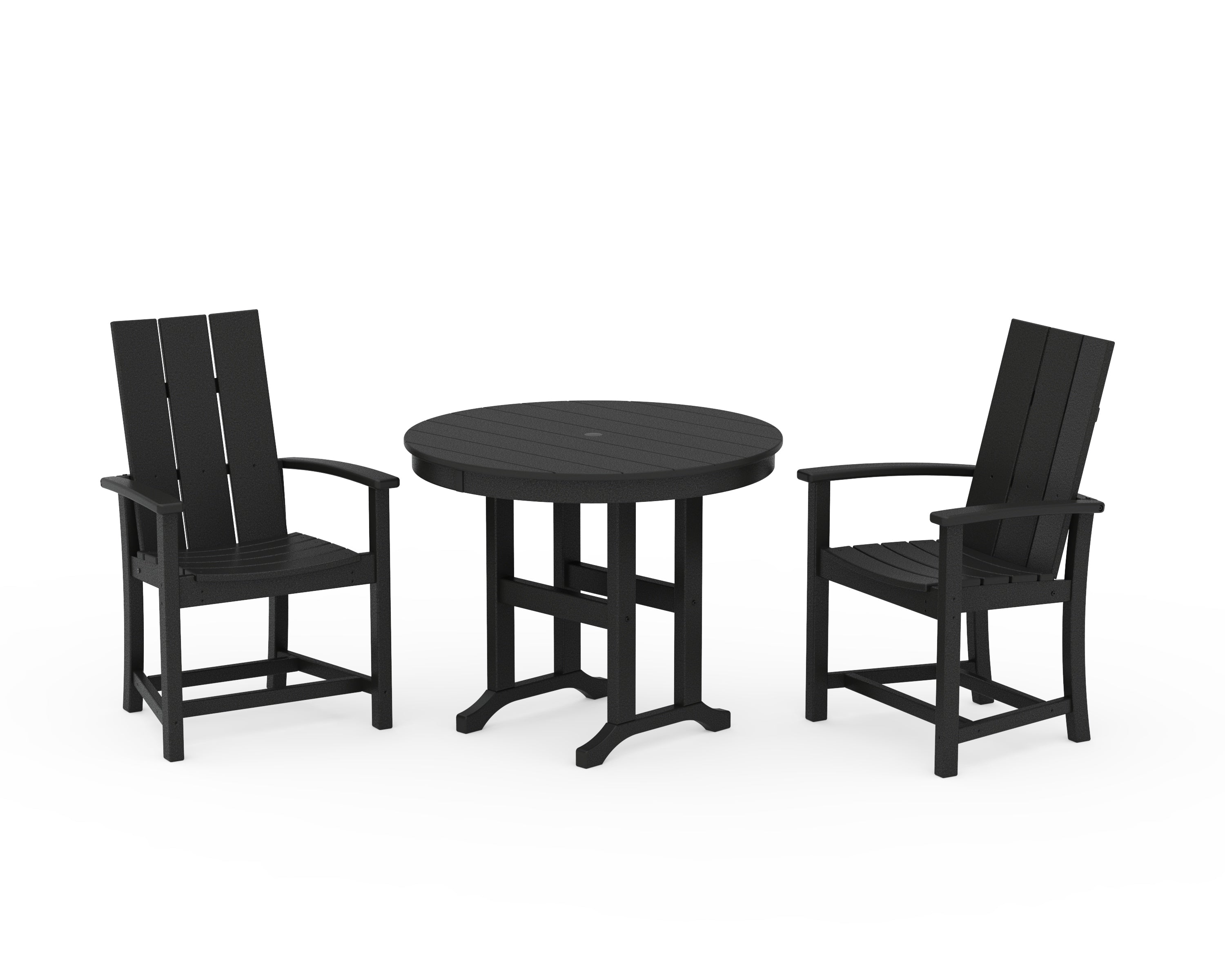 POLYWOOD® Modern Adirondack 3-Piece Round Farmhouse Dining Set in Black
