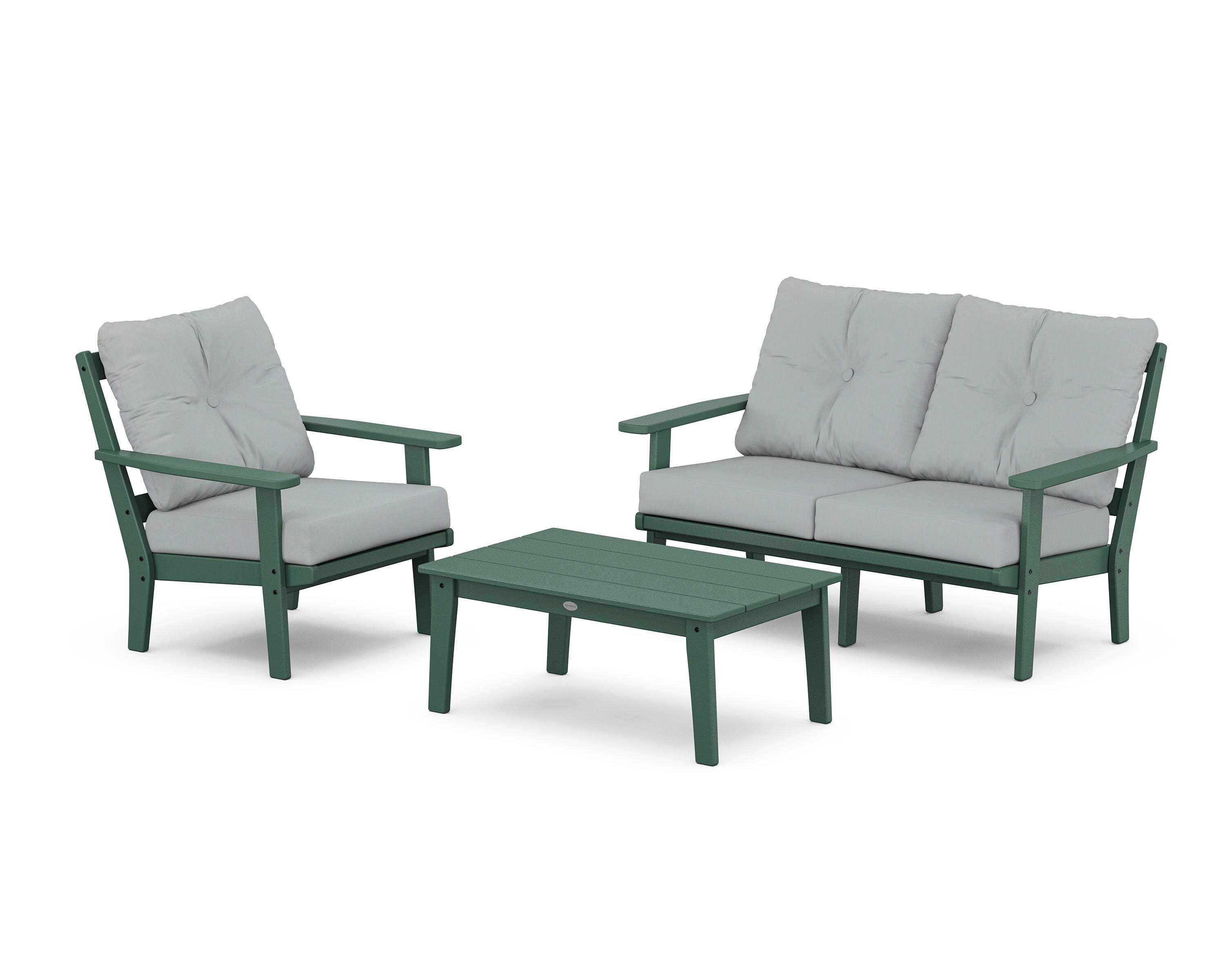 POLYWOOD® Oxford 3-Piece Deep Seating Set with Loveseat in Green / Spa