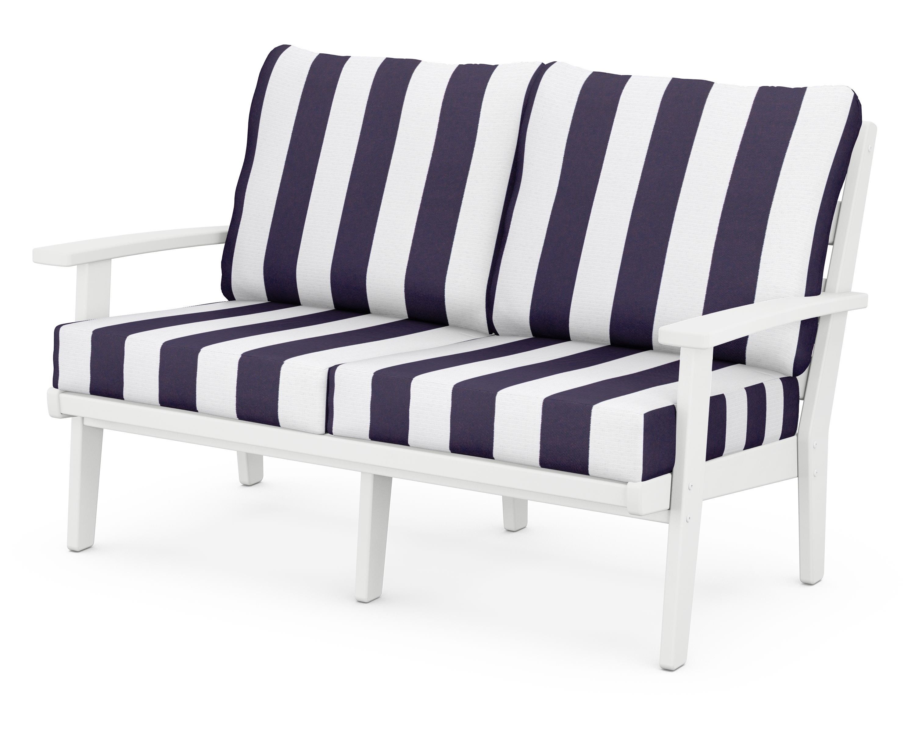 POLYWOOD® Grant Park Deep Seating Loveseat in White / Cabana Stripe Navy