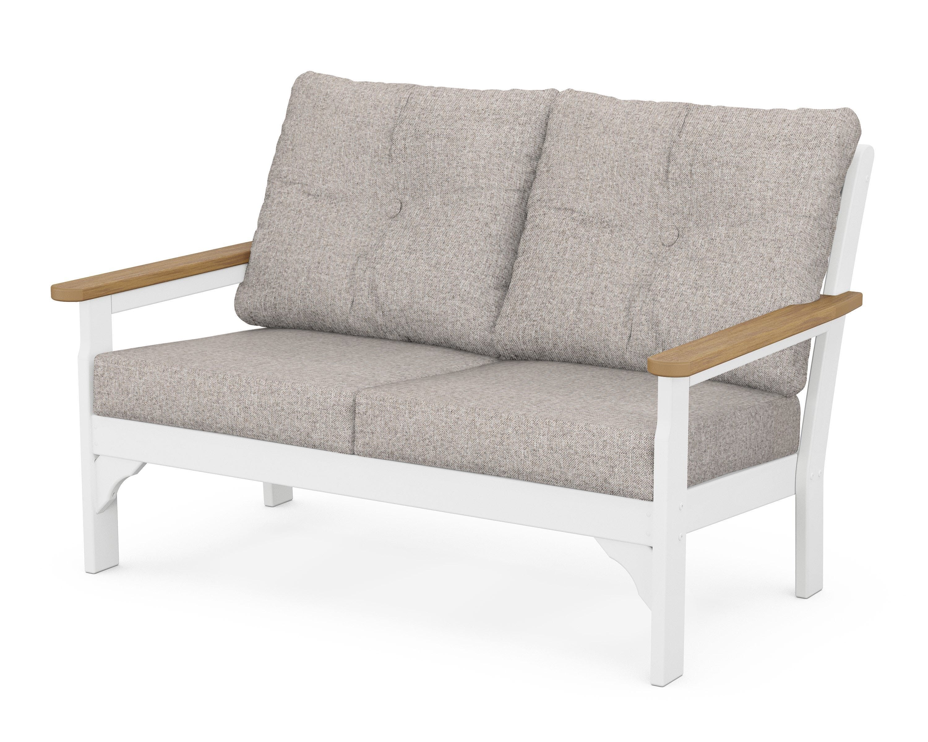 POLYWOOD® Vineyard Deep Seating Loveseat in White / Natural / Weathered Tweed