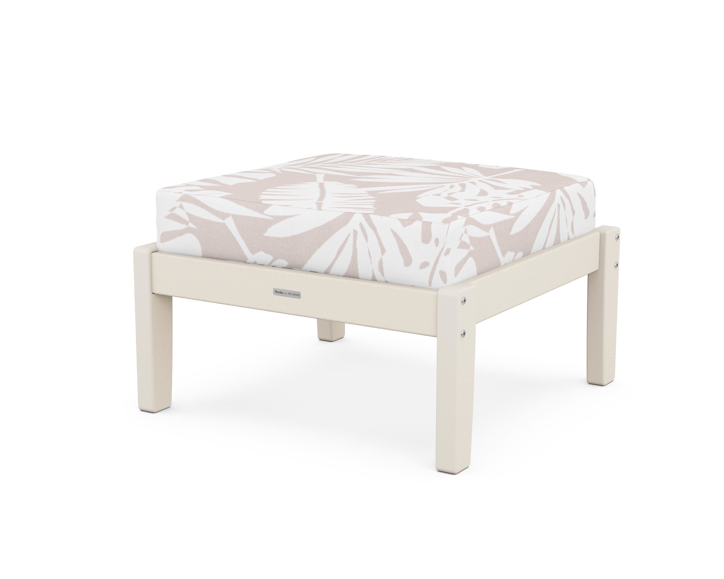 Martha Stewart by POLYWOOD® Chinoiserie Deep Seating Ottoman in Sand / Leaf Dune Burlap