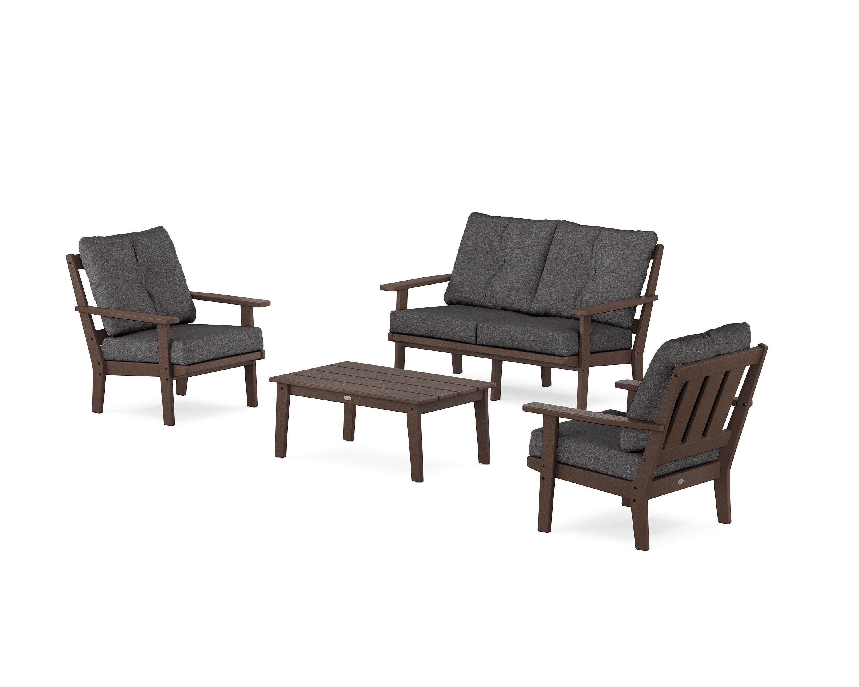 POLYWOOD® Oxford 4-Piece Deep Seating Set with Loveseat in Mahogany / Ash Charcoal