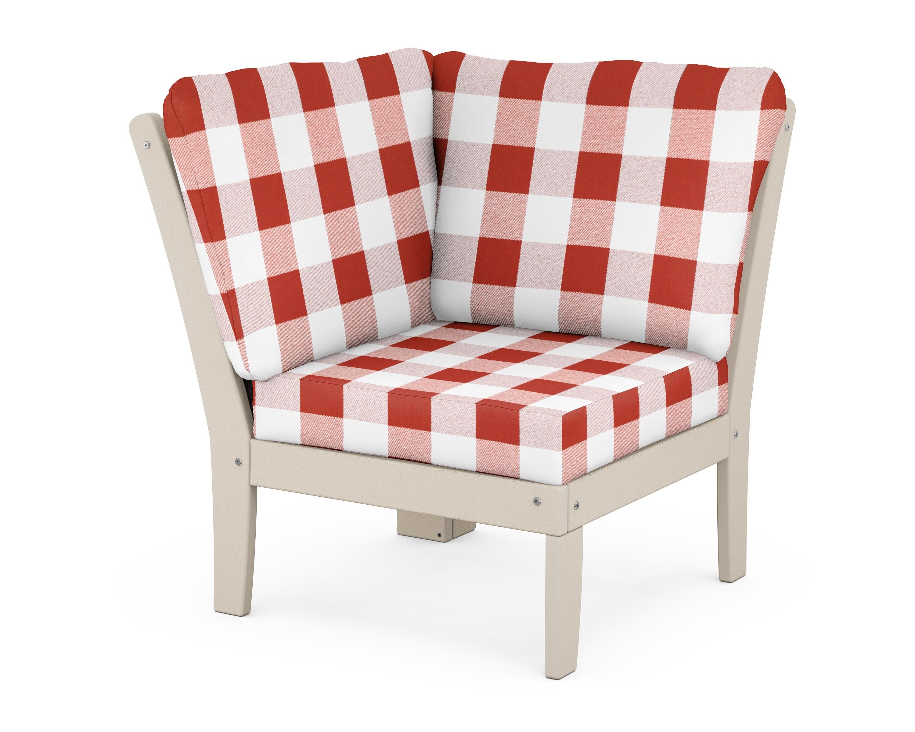 POLYWOOD® Braxton Modular Corner Chair in Sand / Buffalo Plaid Crimson