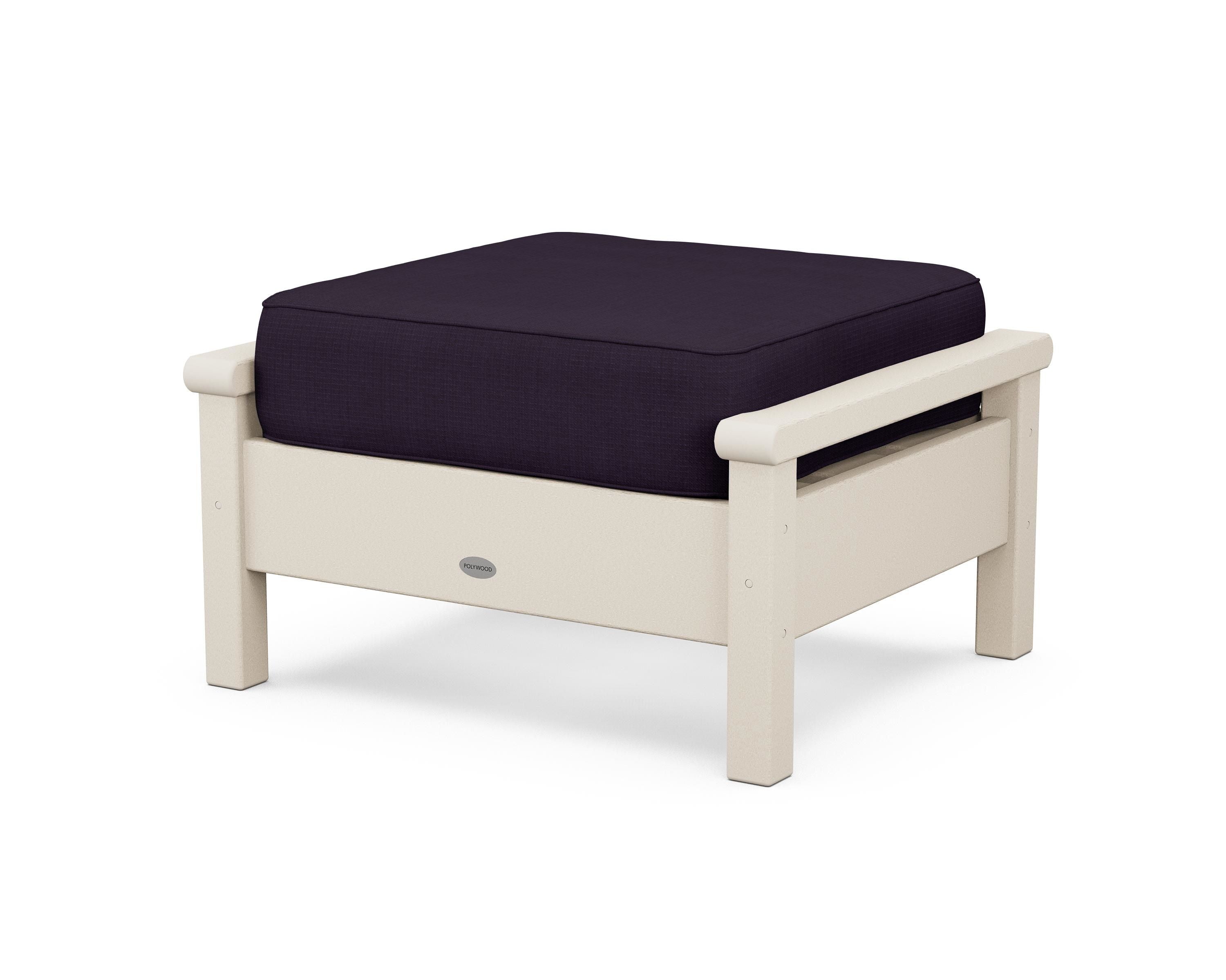 POLYWOOD® Harbour Deep Seating Ottoman in Sand / Navy Linen