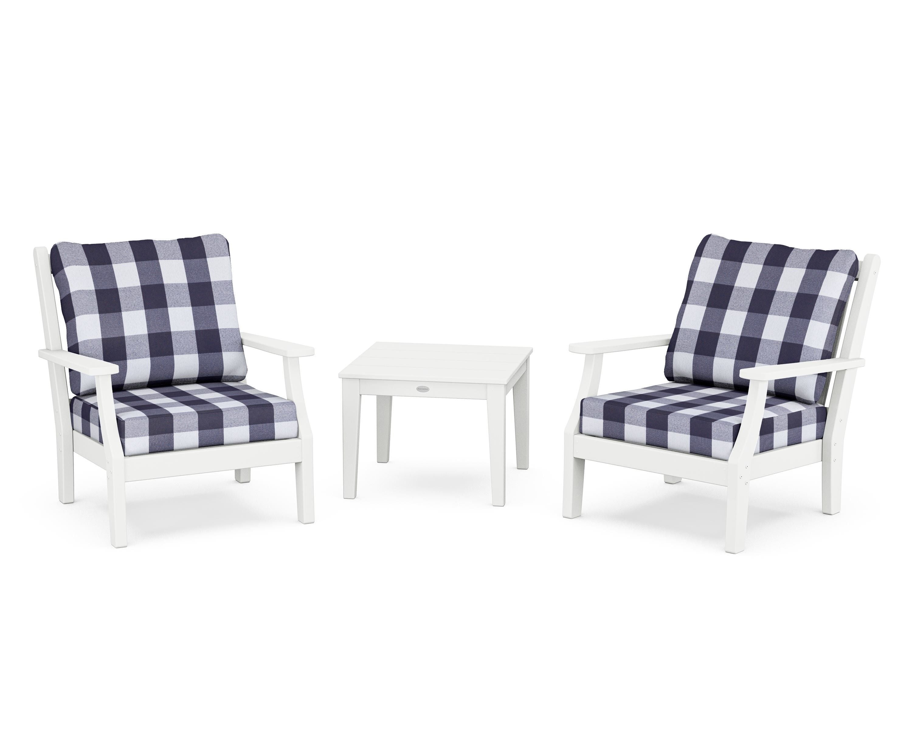 Country Living Wovendale 3-Piece Deep Seating Set in White / Buffalo Plaid Navy