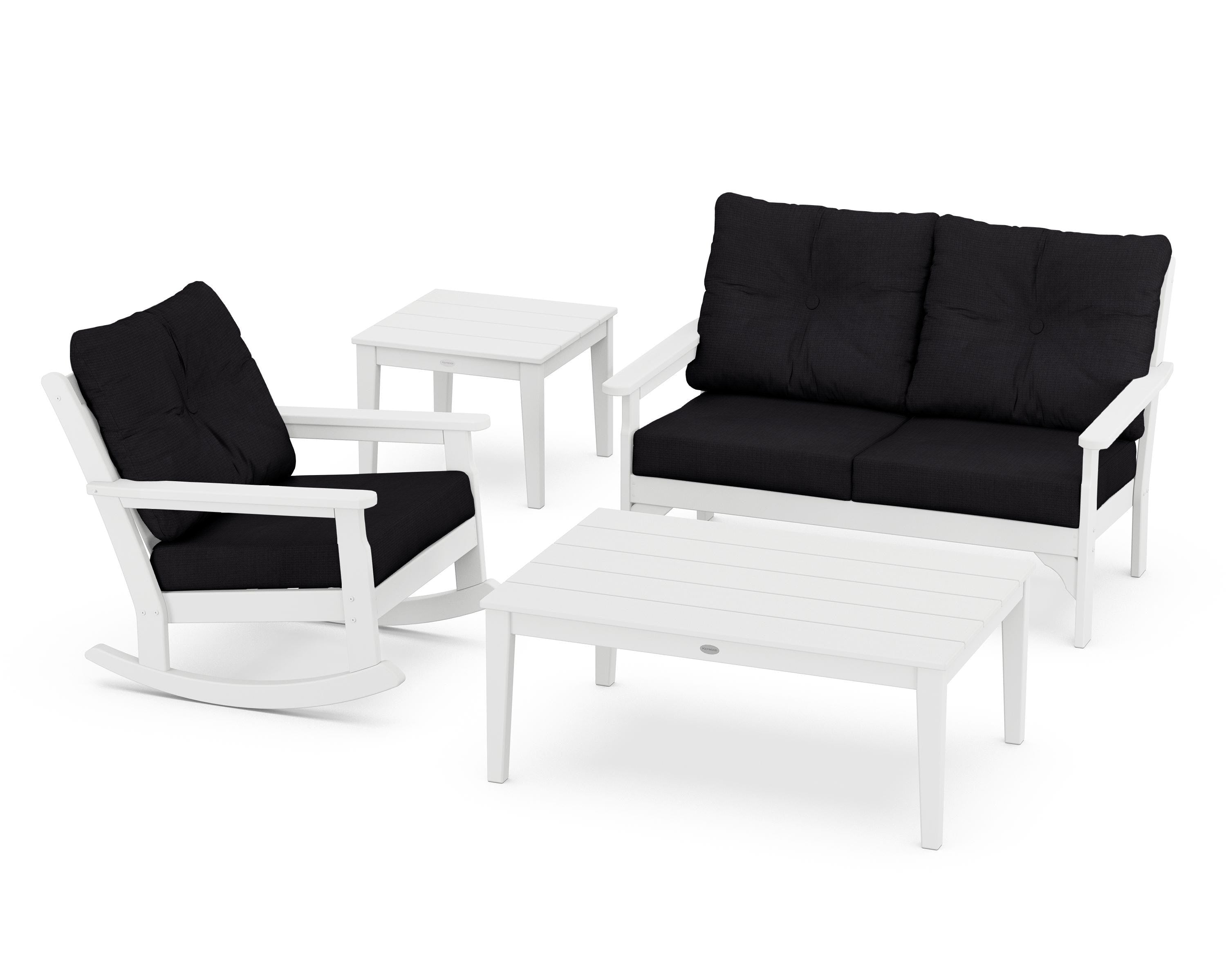 POLYWOOD® Vineyard 4-Piece Deep Seating Rocker Set in White / Midnight Linen