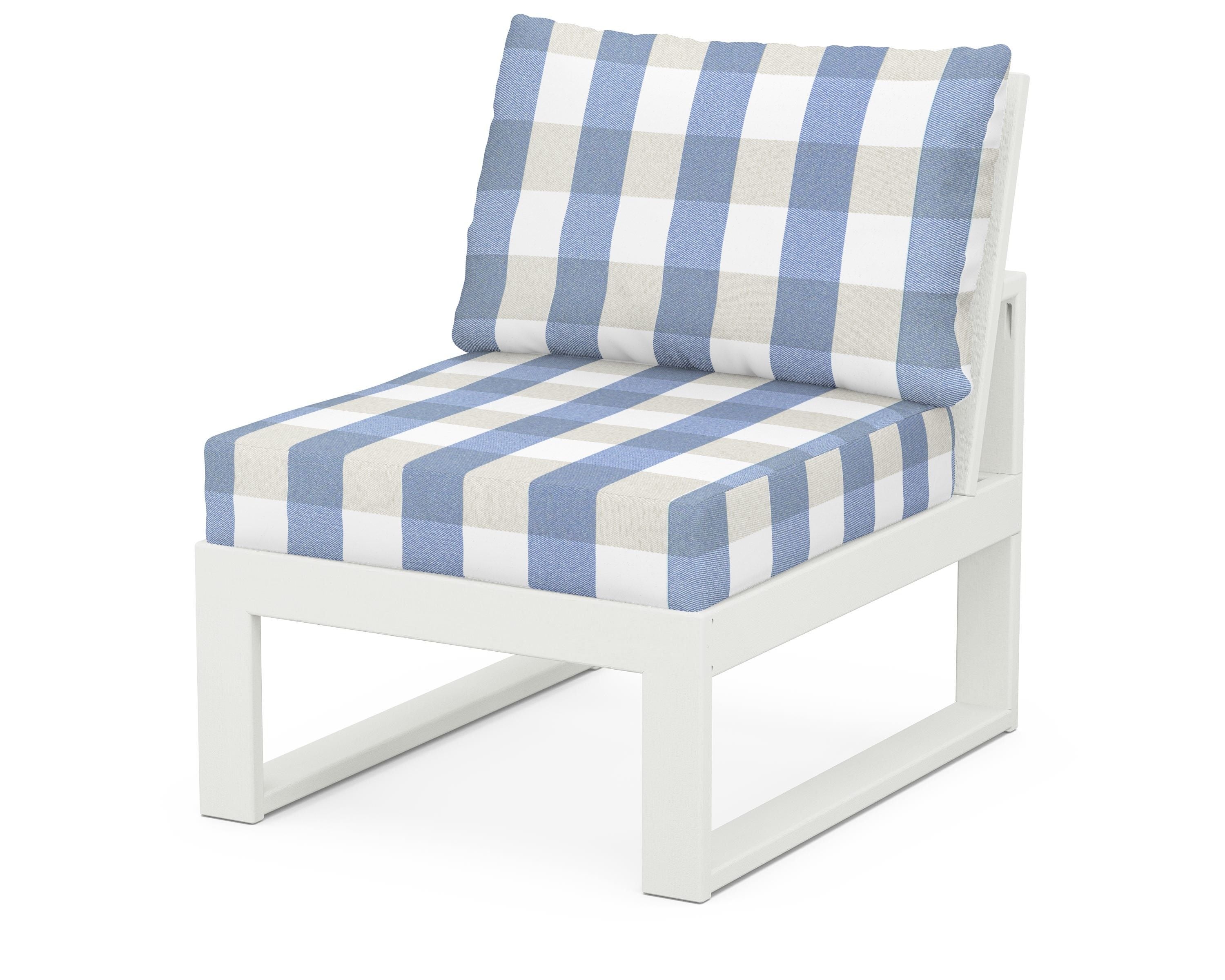 Unbranded Modular Armless Chair in Vintage White / Buffalo Plaid Sky Blue