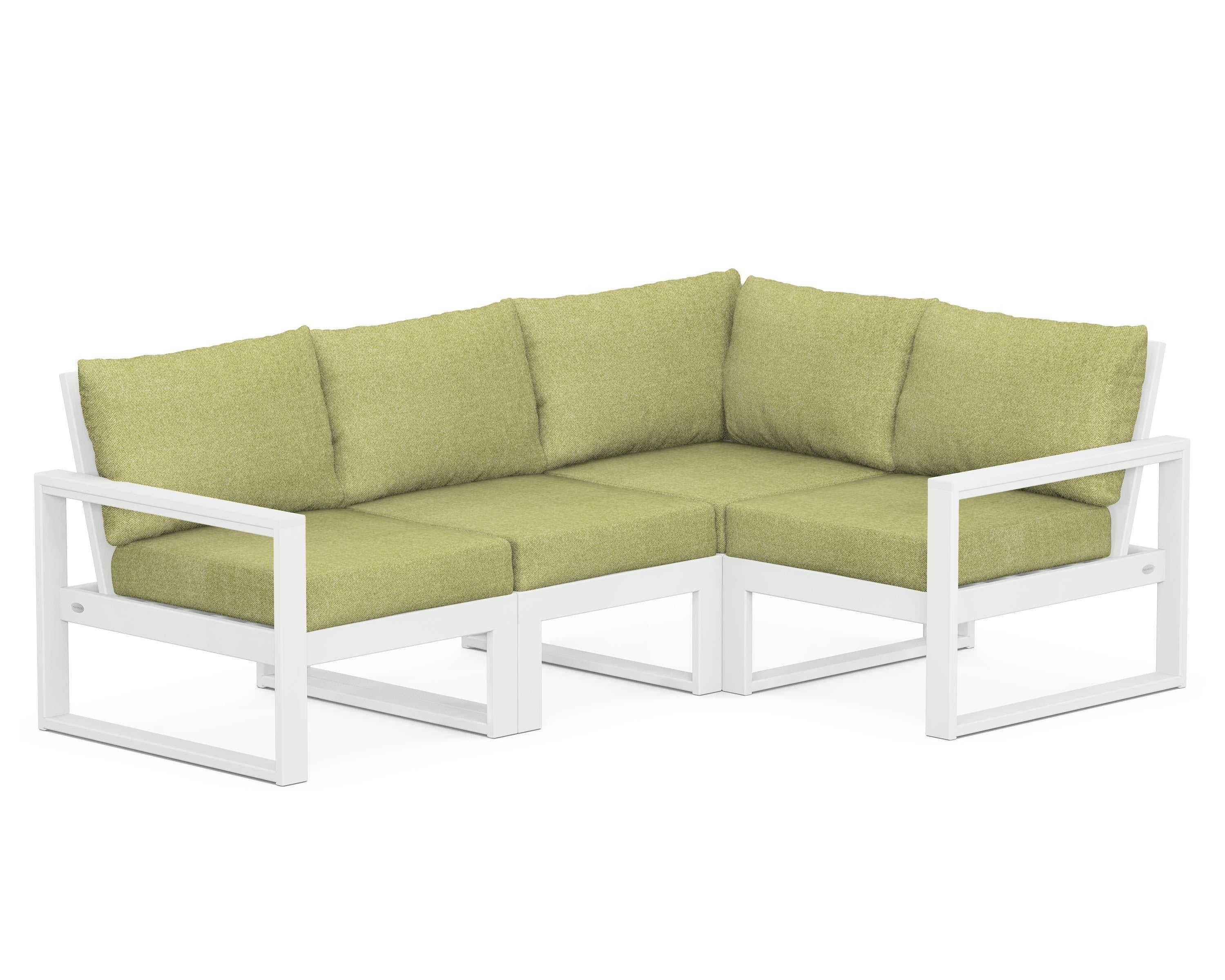 POLYWOOD® EDGE 4-Piece Modular Deep Seating Set in White / Chartreuse Boucle