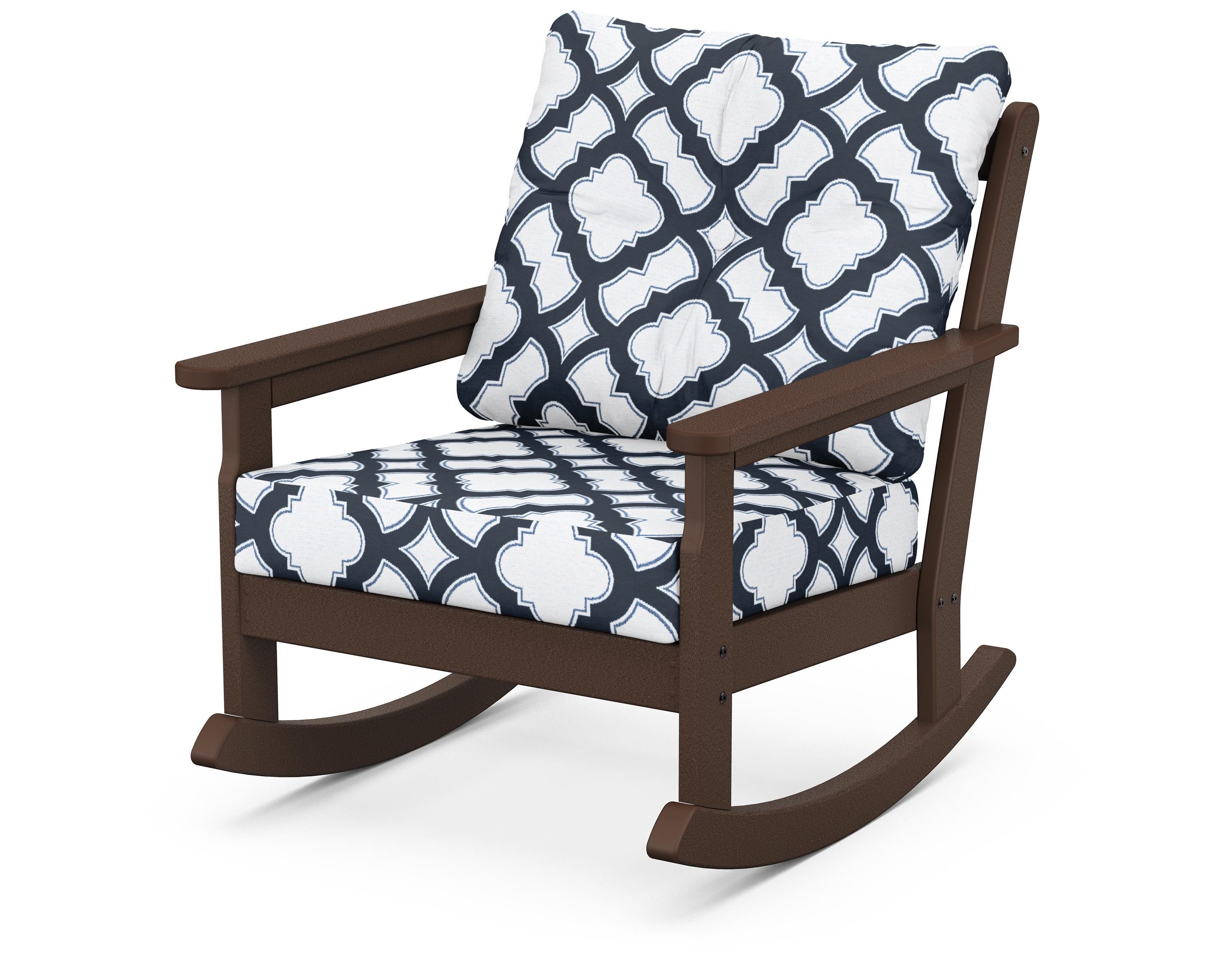 POLYWOOD® Vineyard Deep Seating Rocking Chair in Mahogany / Trellis Marine Indigo