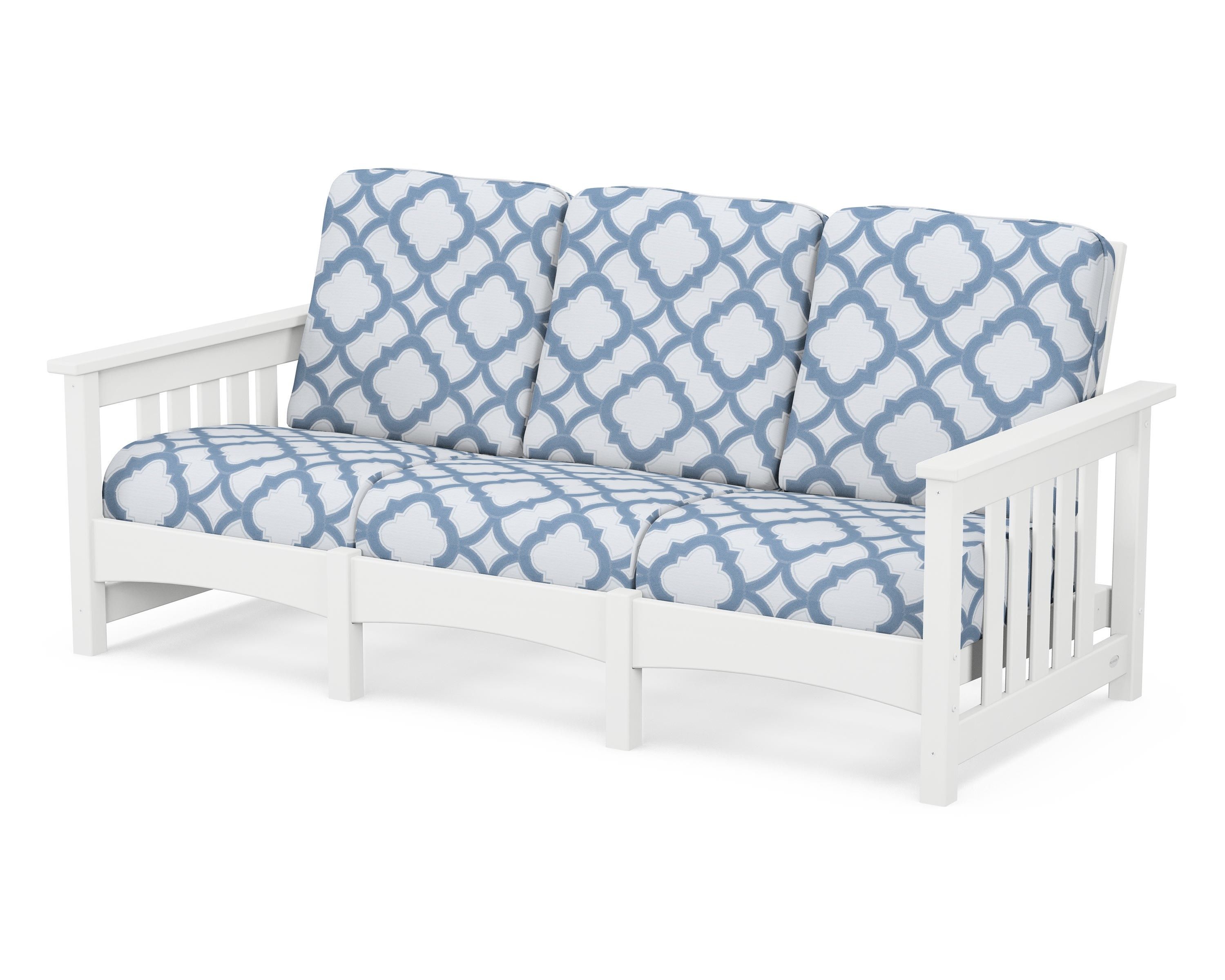 POLYWOOD® Club Mission Sofa in White / Trellis Sky Blue