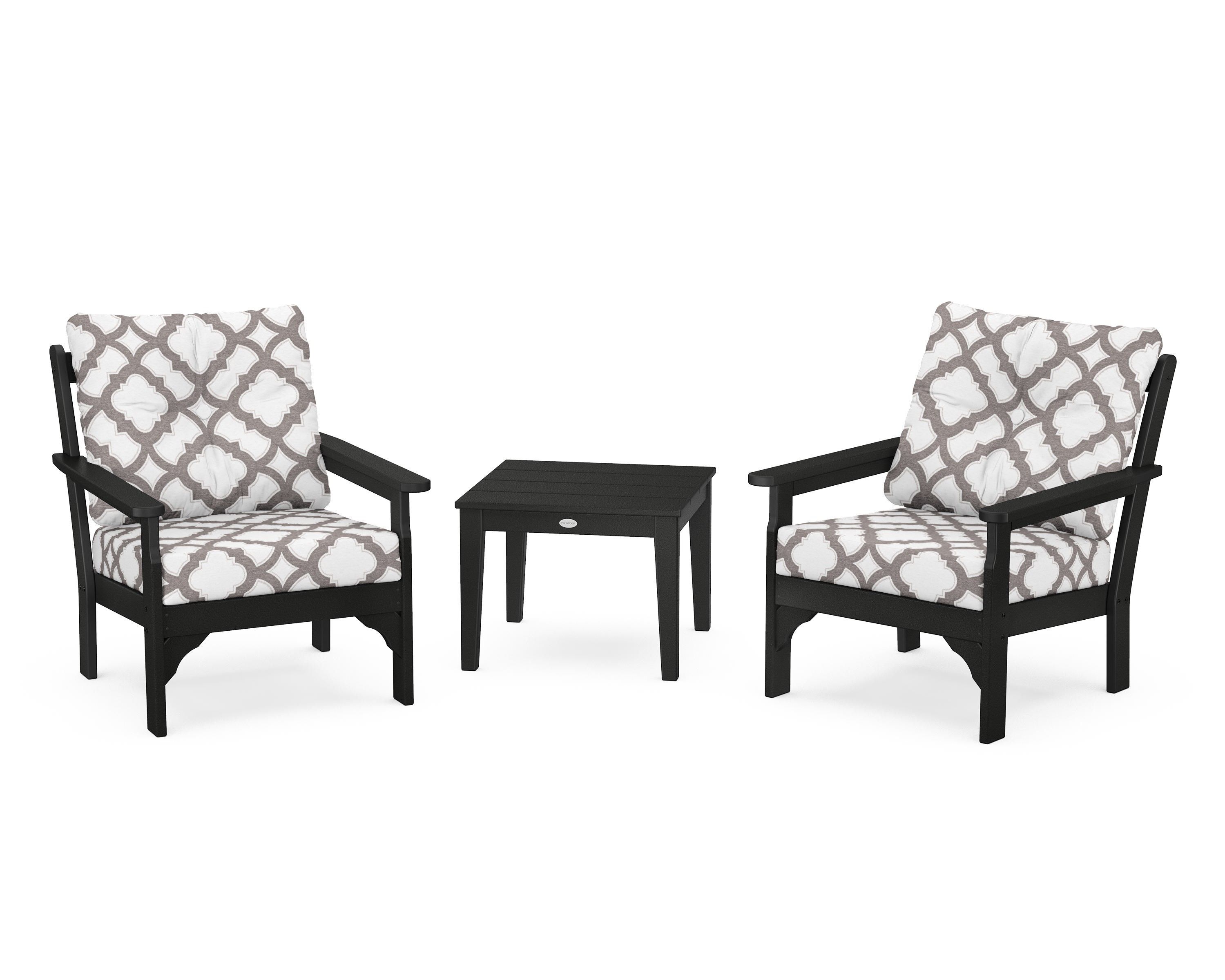 POLYWOOD® Vineyard 3-Piece Deep Seating Set in Black / Trellis Grey Mist