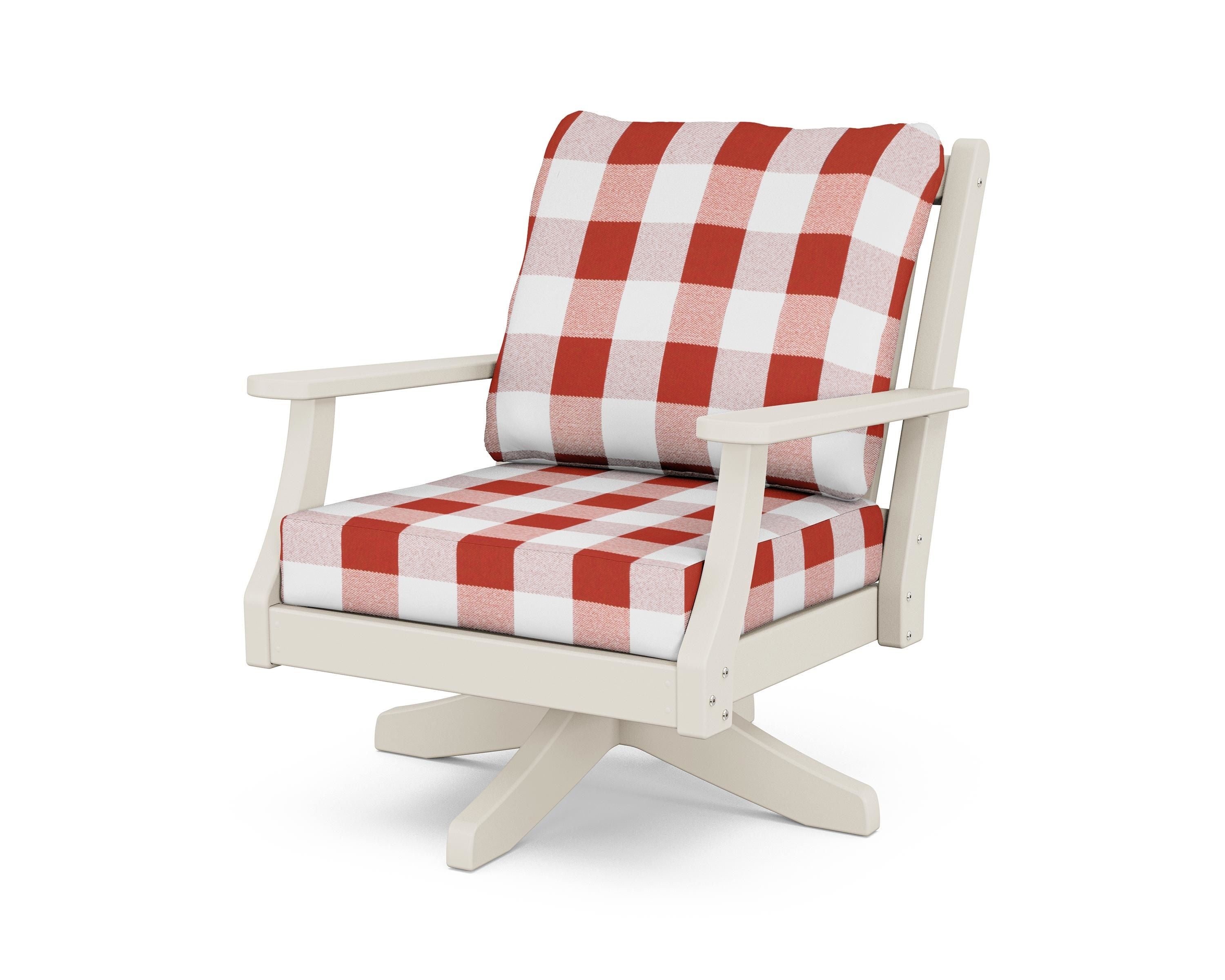 Country Living Wovendale Deep Seating Swivel Chair in Sand / Buffalo Plaid Crimson