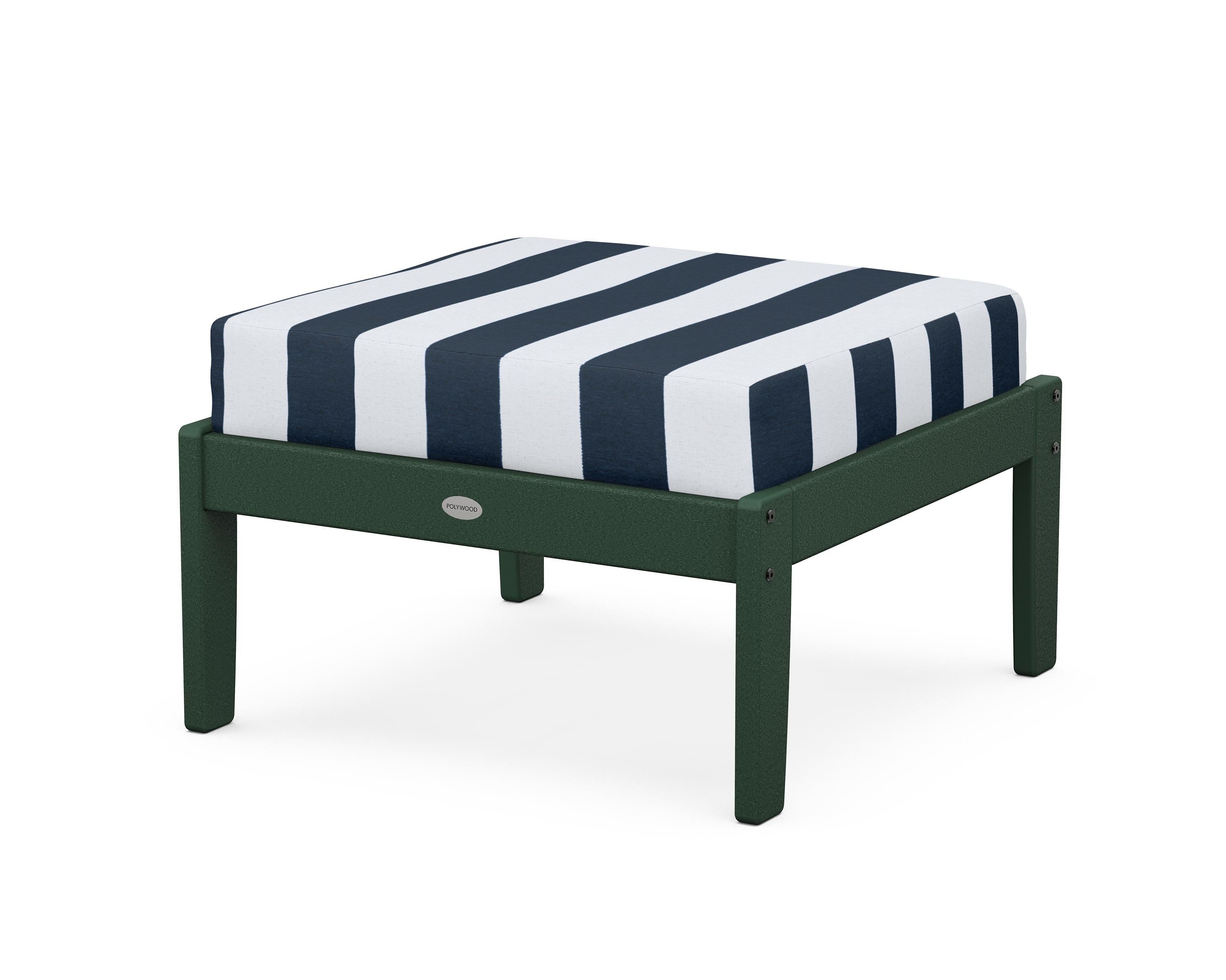 POLYWOOD® Braxton Deep Seating Ottoman in Green / Cabana Stripe Marine Indigo