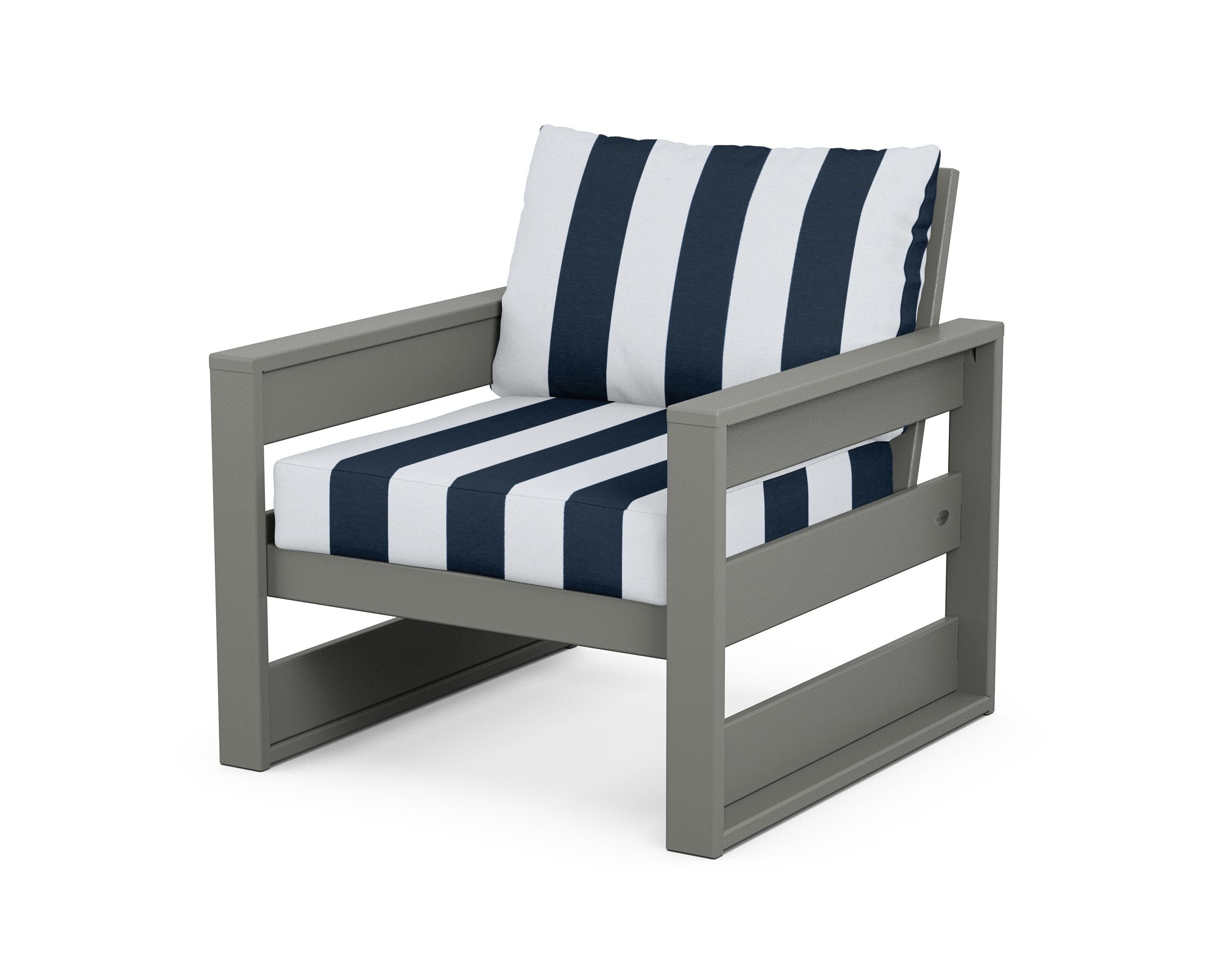 POLYWOOD® Westport Club Chair in Slate Grey / Cabana Stripe Marine Indigo