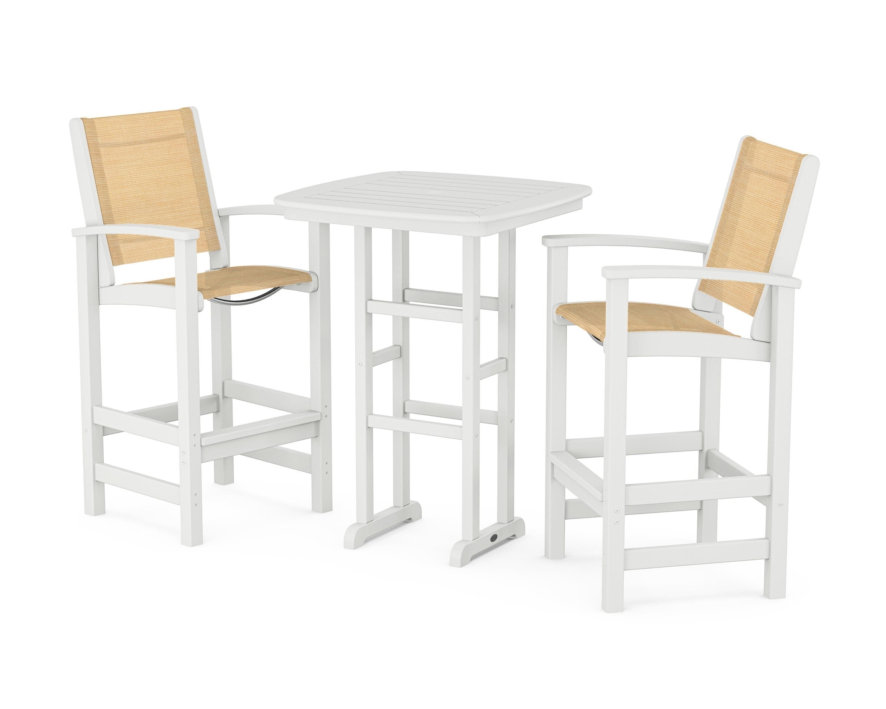 POLYWOOD® Coastal 3-Piece Bar Set in White / Dupioni Apricot Sling