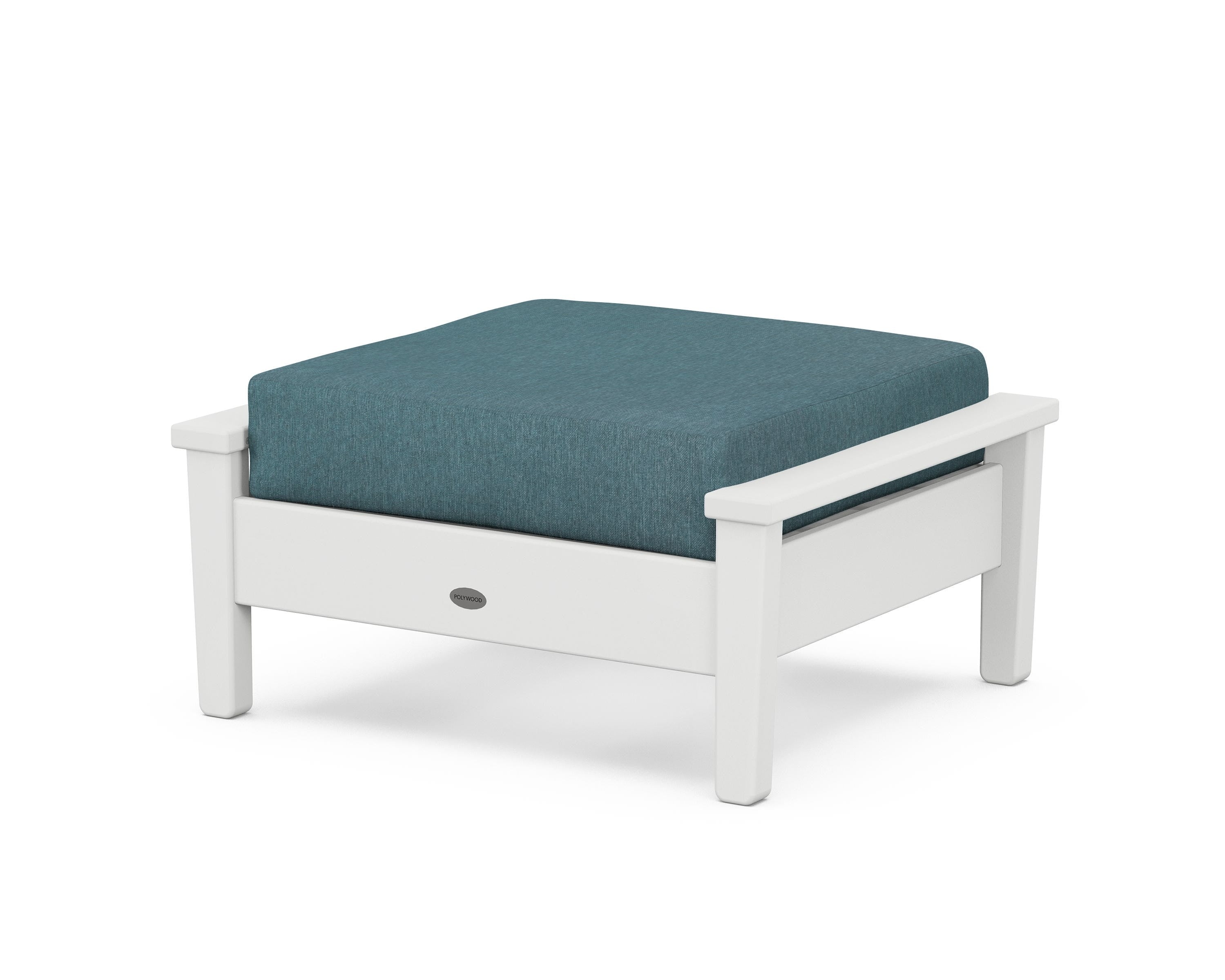 POLYWOOD® Prescott Deep Seating Ottoman in White / Ocean Teal