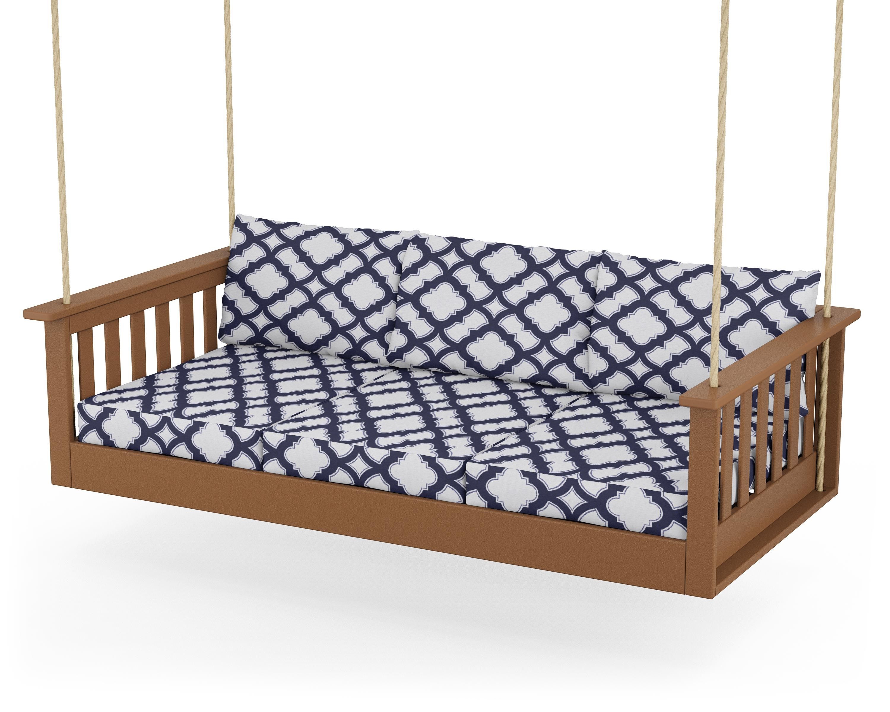 POLYWOOD® Vineyard Daybed Swing in Teak / Trellis Navy