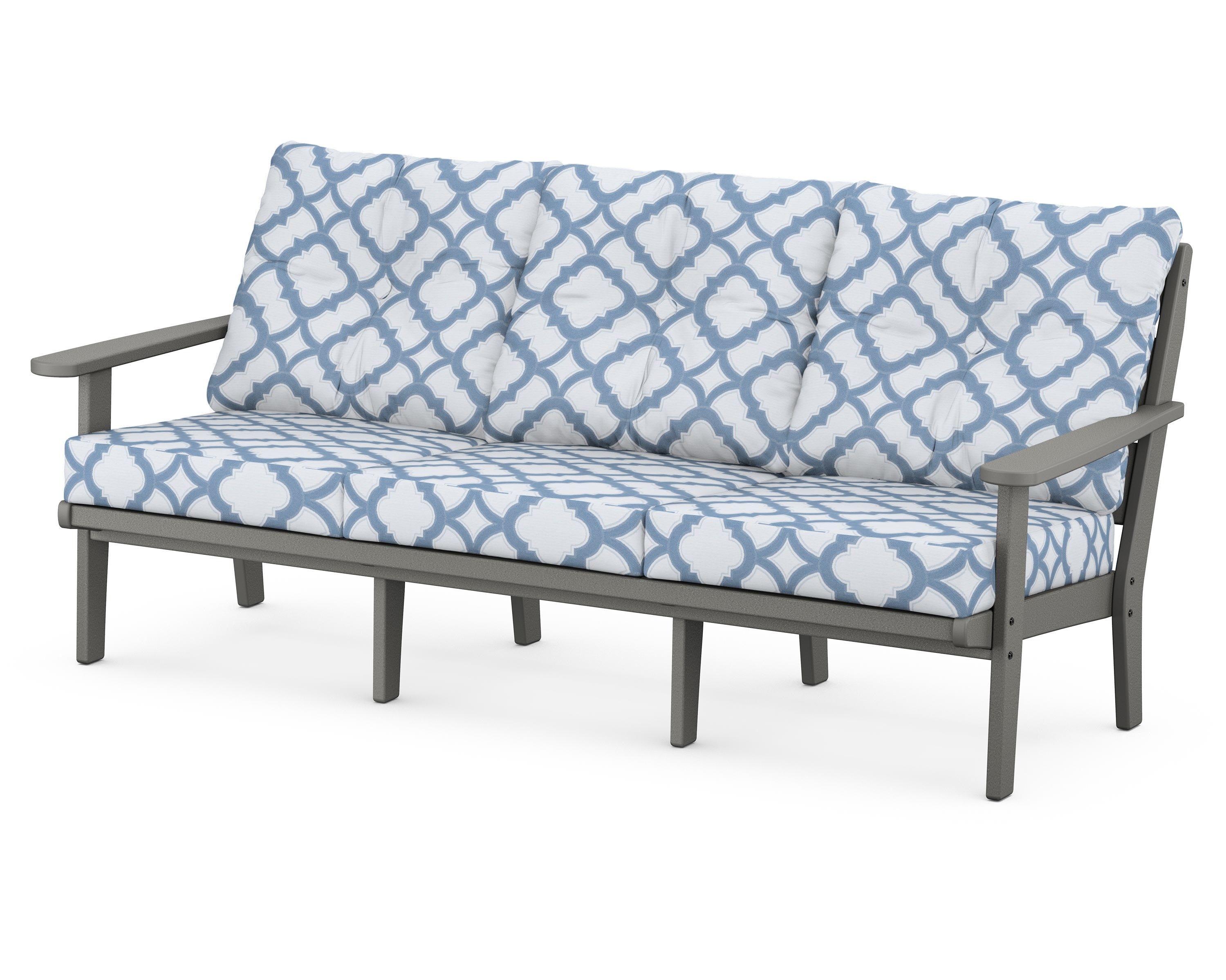 POLYWOOD® Lakeside Deep Seating Sofa in Slate Grey / Trellis Sky Blue