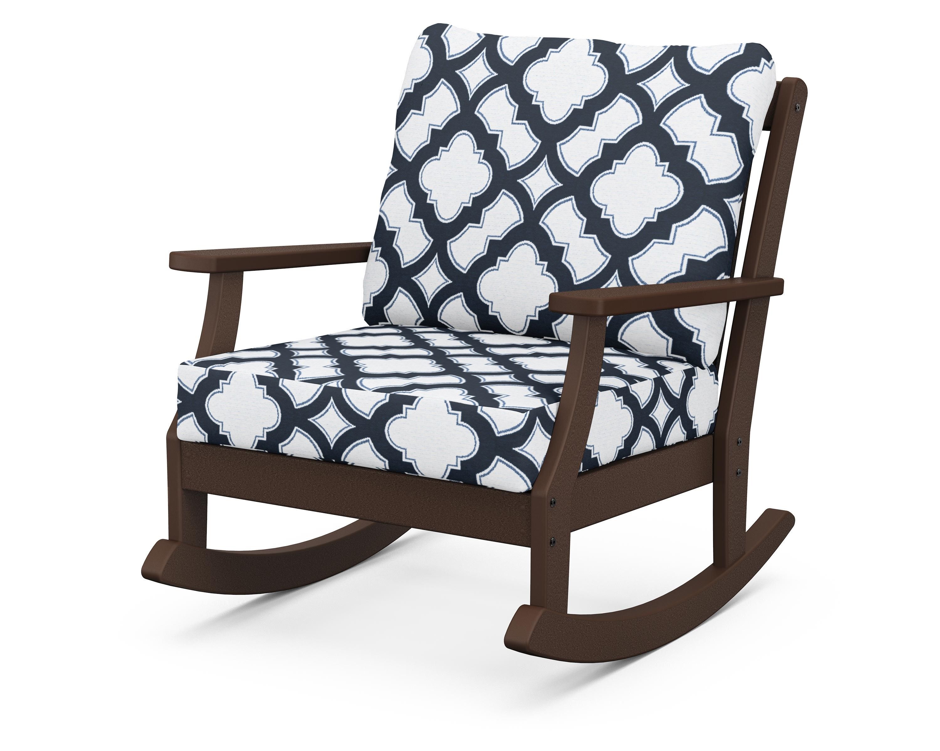 POLYWOOD® Braxton Deep Seating Rocking Chair in Mahogany / Trellis Marine Indigo