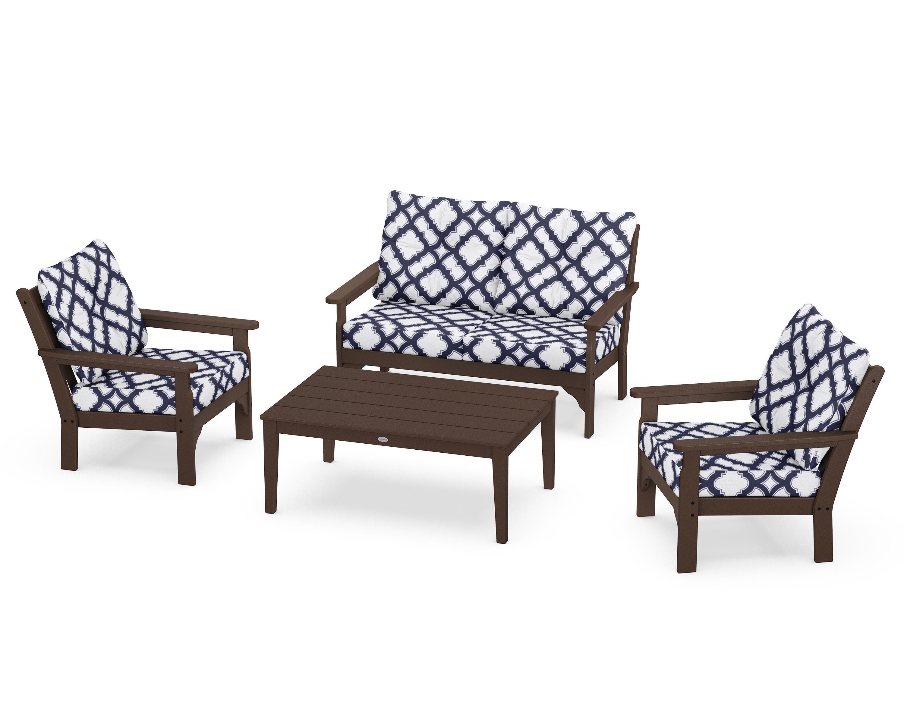POLYWOOD® Vineyard 4-Piece Deep Seating Set in Mahogany / Trellis Navy