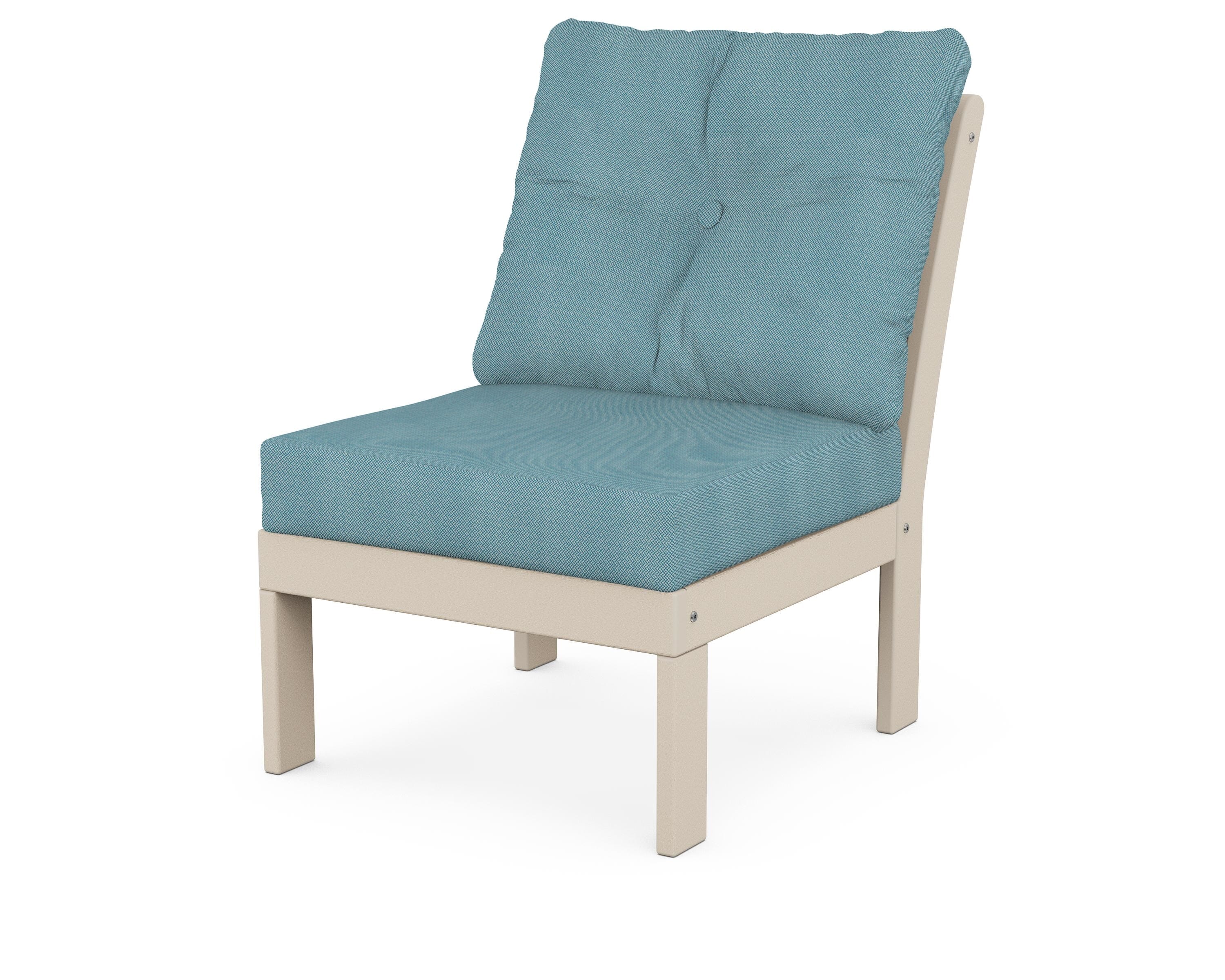 POLYWOOD® Vineyard Modular Armless Chair in Sand / Lattice Sky Blue