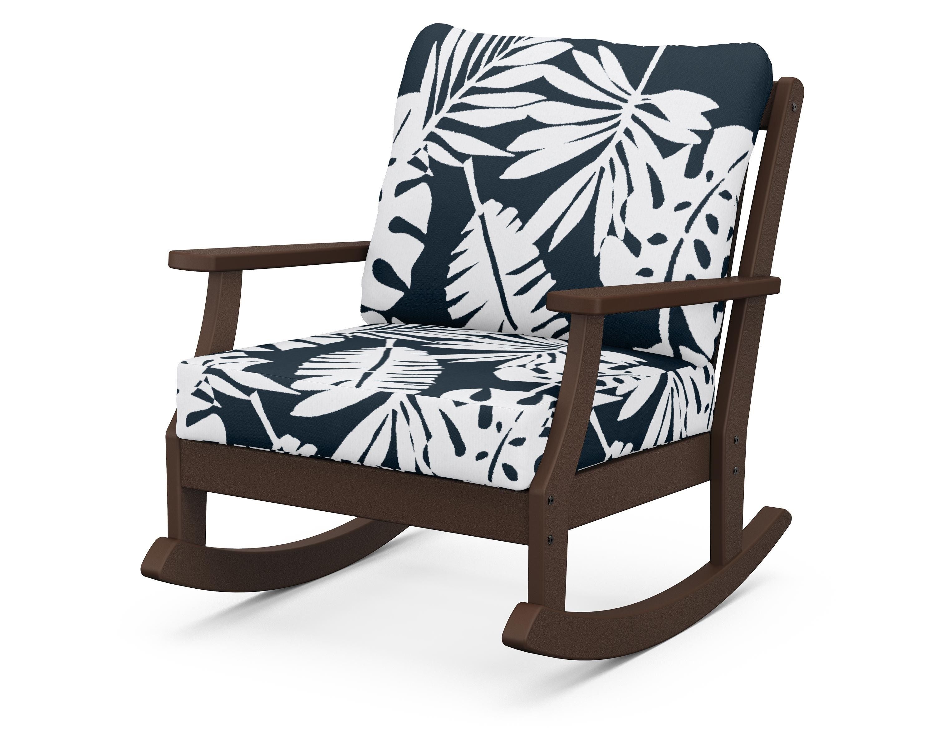POLYWOOD® Braxton Deep Seating Rocking Chair in Mahogany / Leaf Marine Indigo