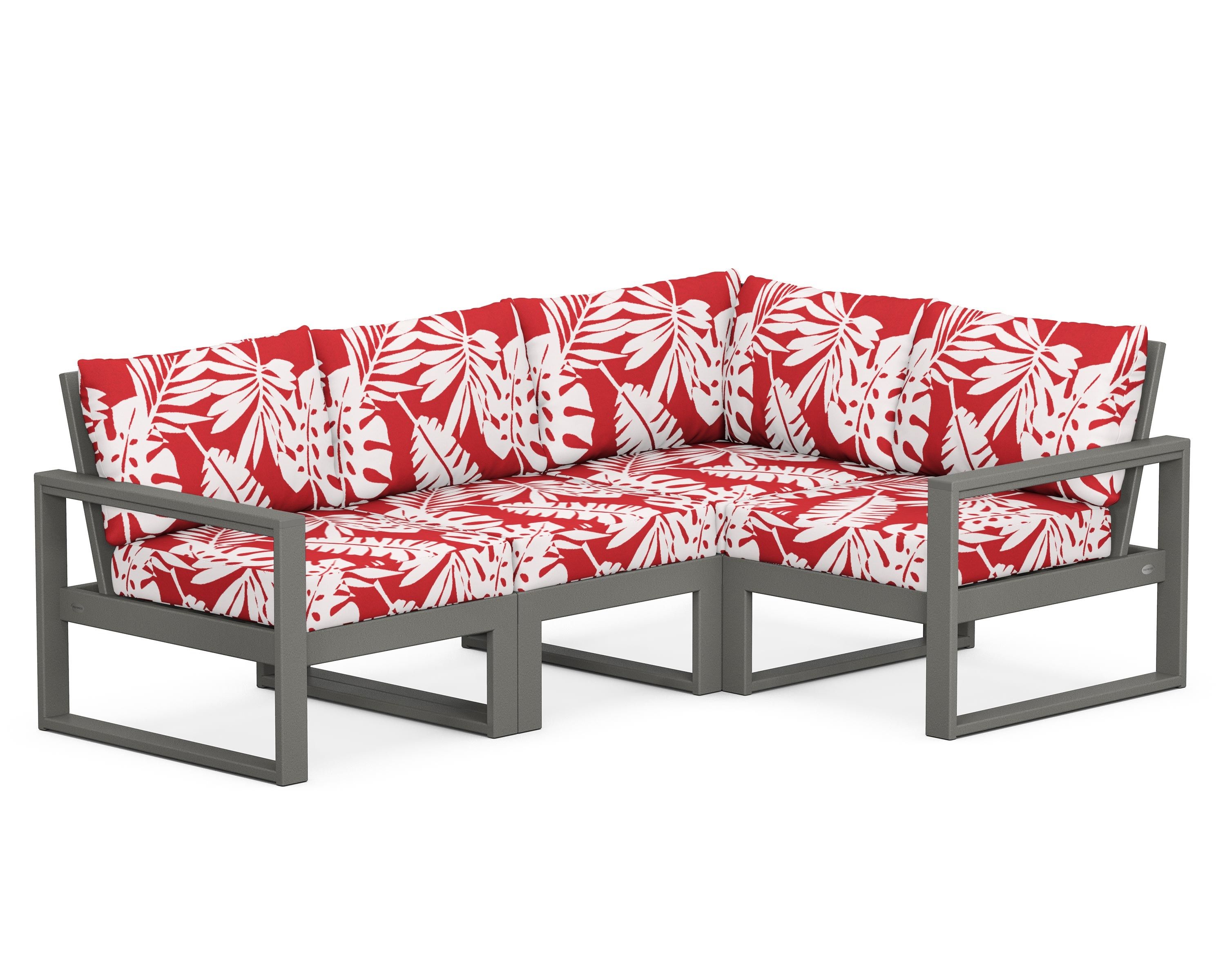 POLYWOOD® EDGE 4-Piece Modular Deep Seating Set in Slate Grey / Leaf Crimson