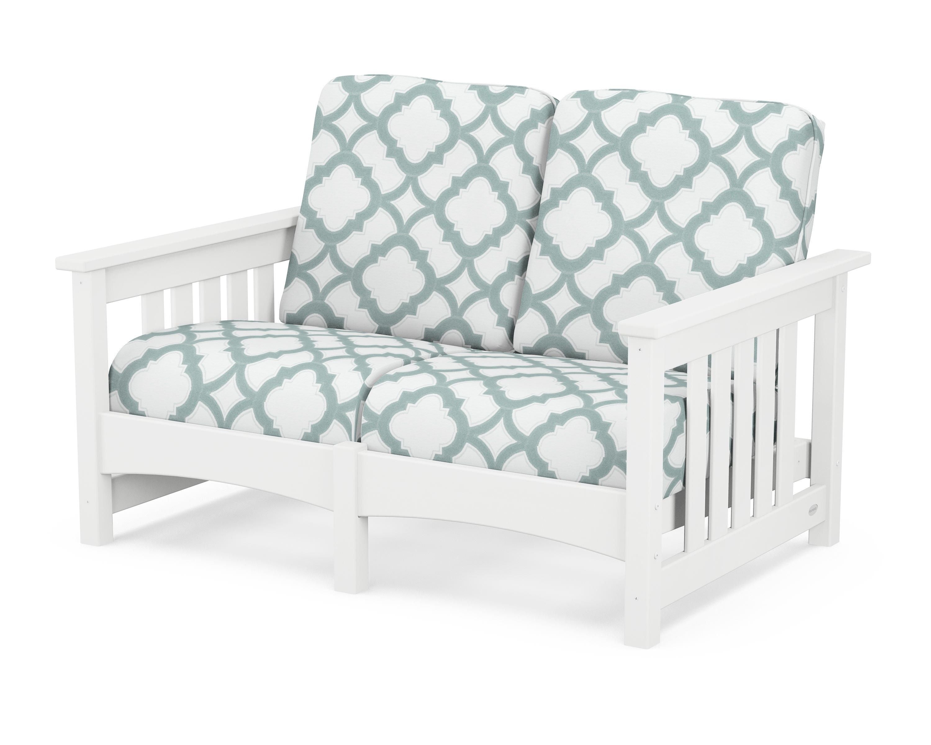 POLYWOOD® Club Mission Loveseat in White / Trellis Glacier Spa