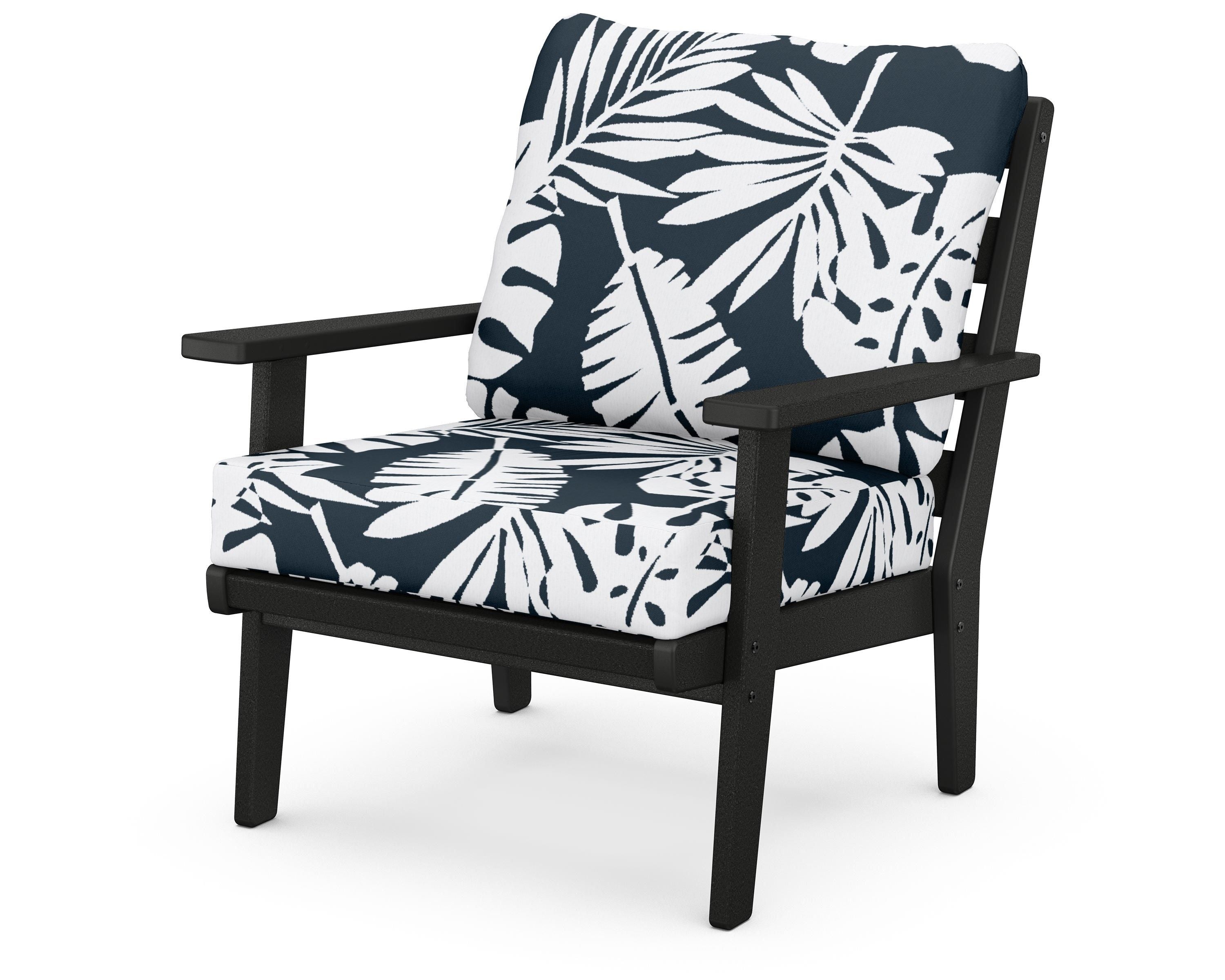 POLYWOOD® Grant Park Deep Seating Chair in Black / Leaf Marine Indigo