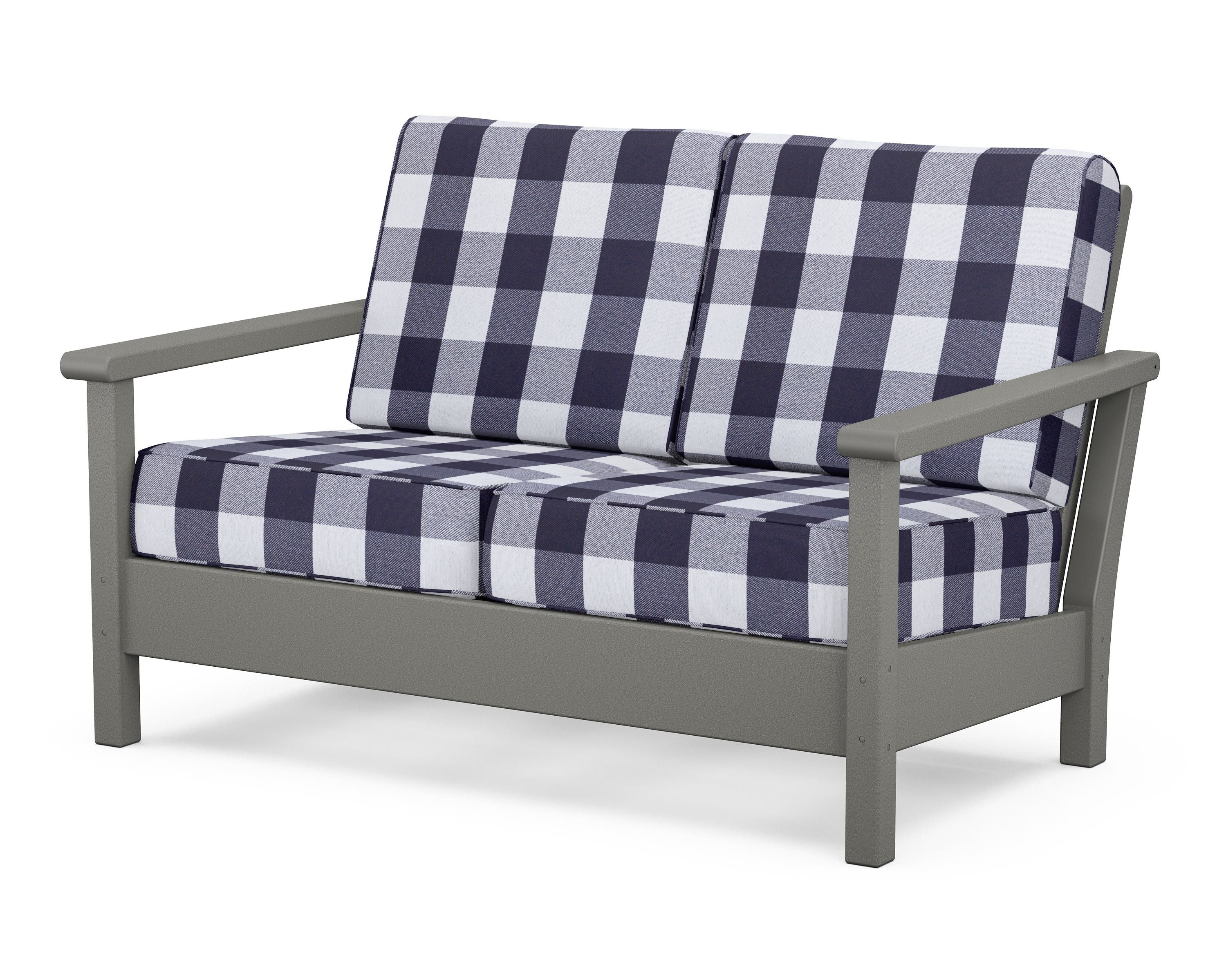 POLYWOOD® Harbour Deep Seating Loveseat in Slate Grey / Buffalo Plaid Navy