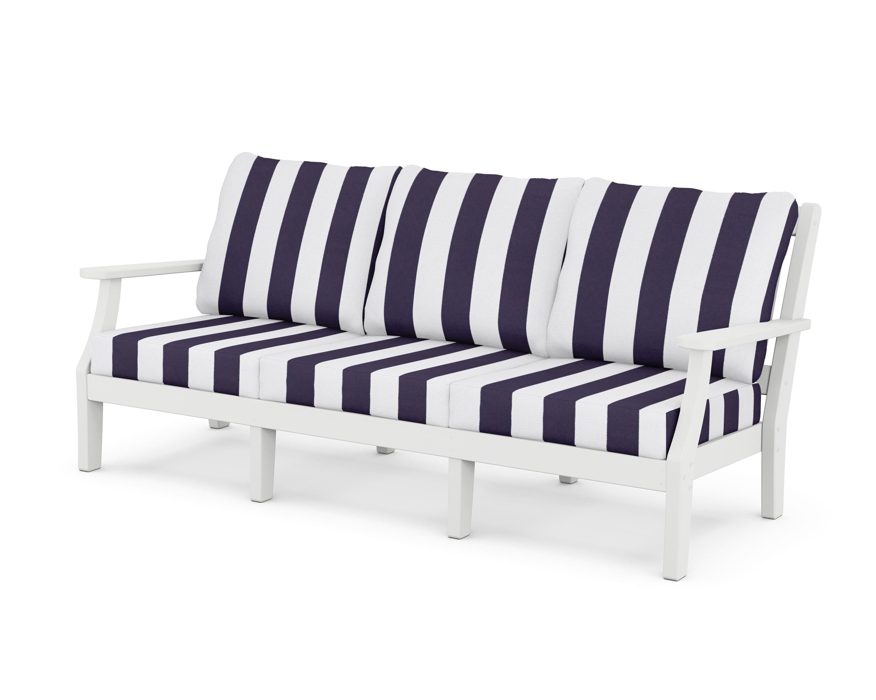 Martha Stewart by POLYWOOD® Chinoiserie Deep Seating Sofa in White / Cabana Stripe Navy