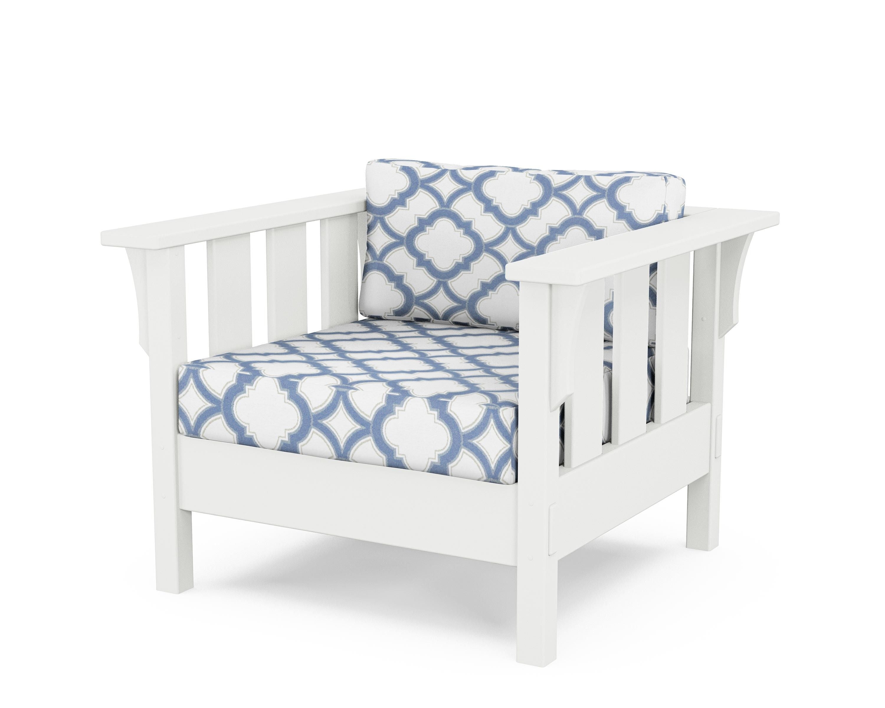 Martha Stewart by POLYWOOD® Acadia Deep Seating Chair in White / Trellis Sky Blue