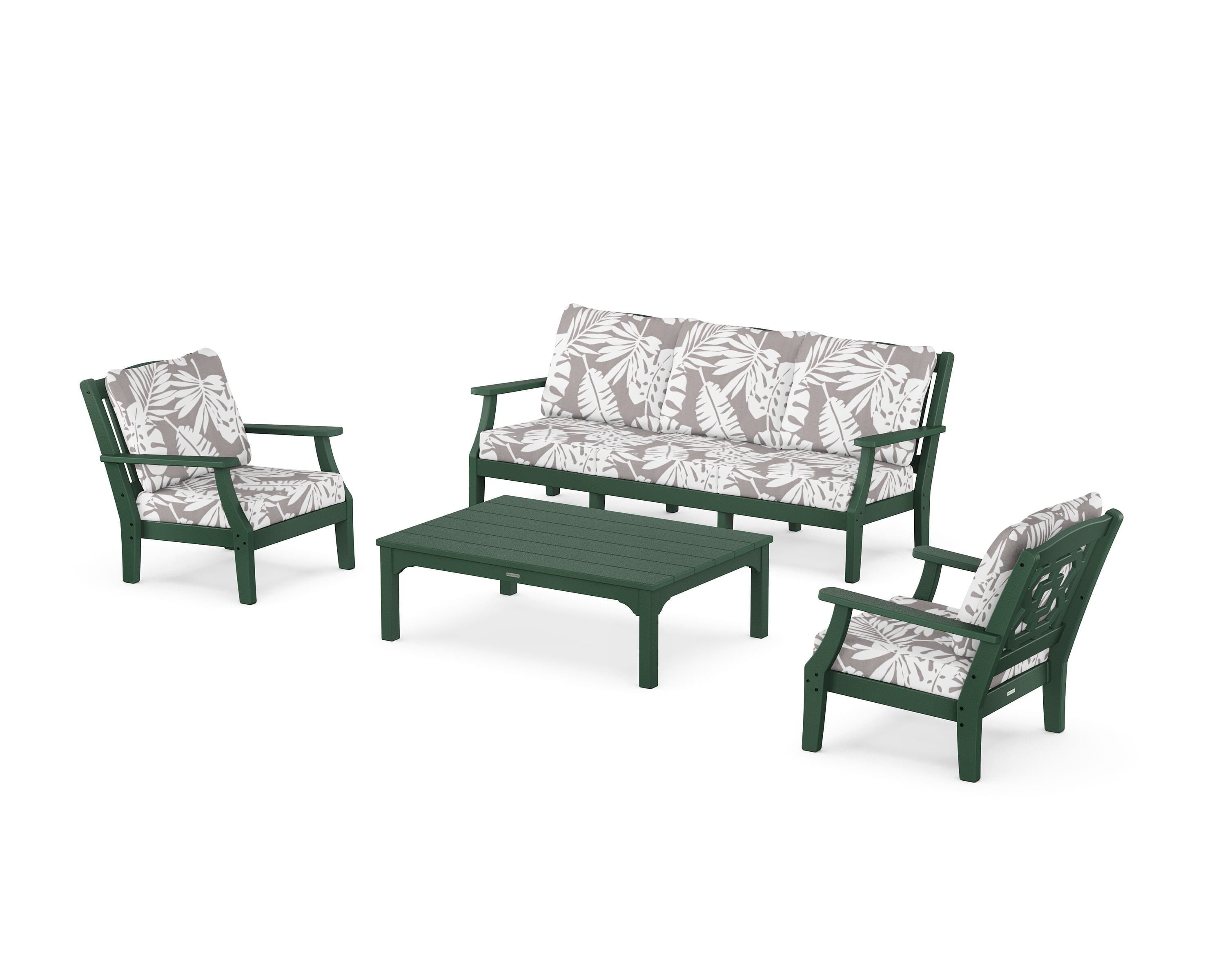 Martha Stewart by POLYWOOD® Chinoiserie 4-Piece Deep Seating Set with Sofa in Green / Leaf Grey Mist