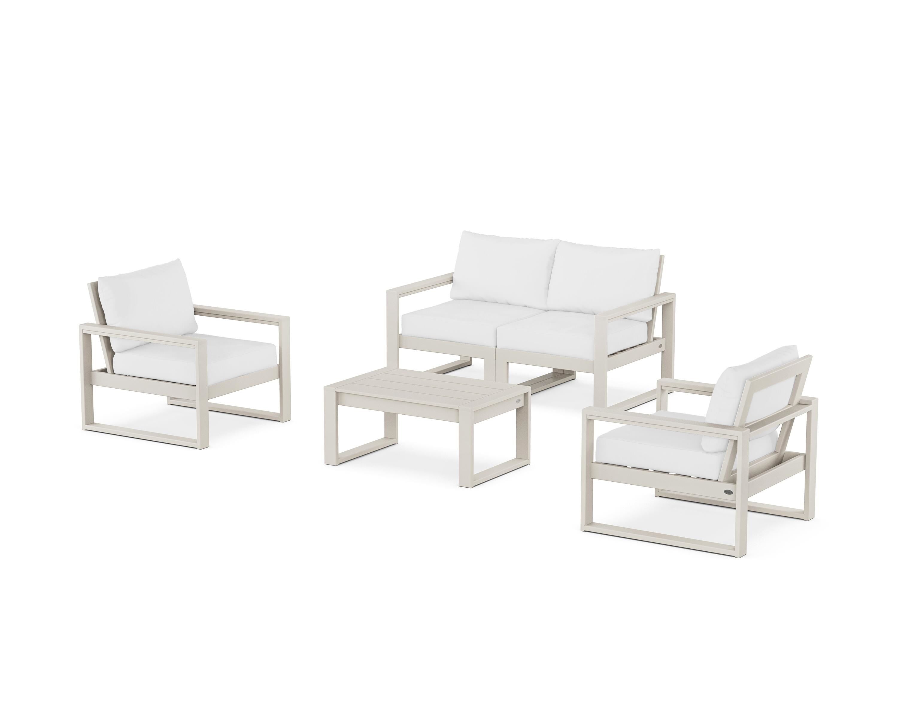 POLYWOOD® EDGE Sectional 4-Piece Deep Seating Set with Loveseat in Sand / Natural