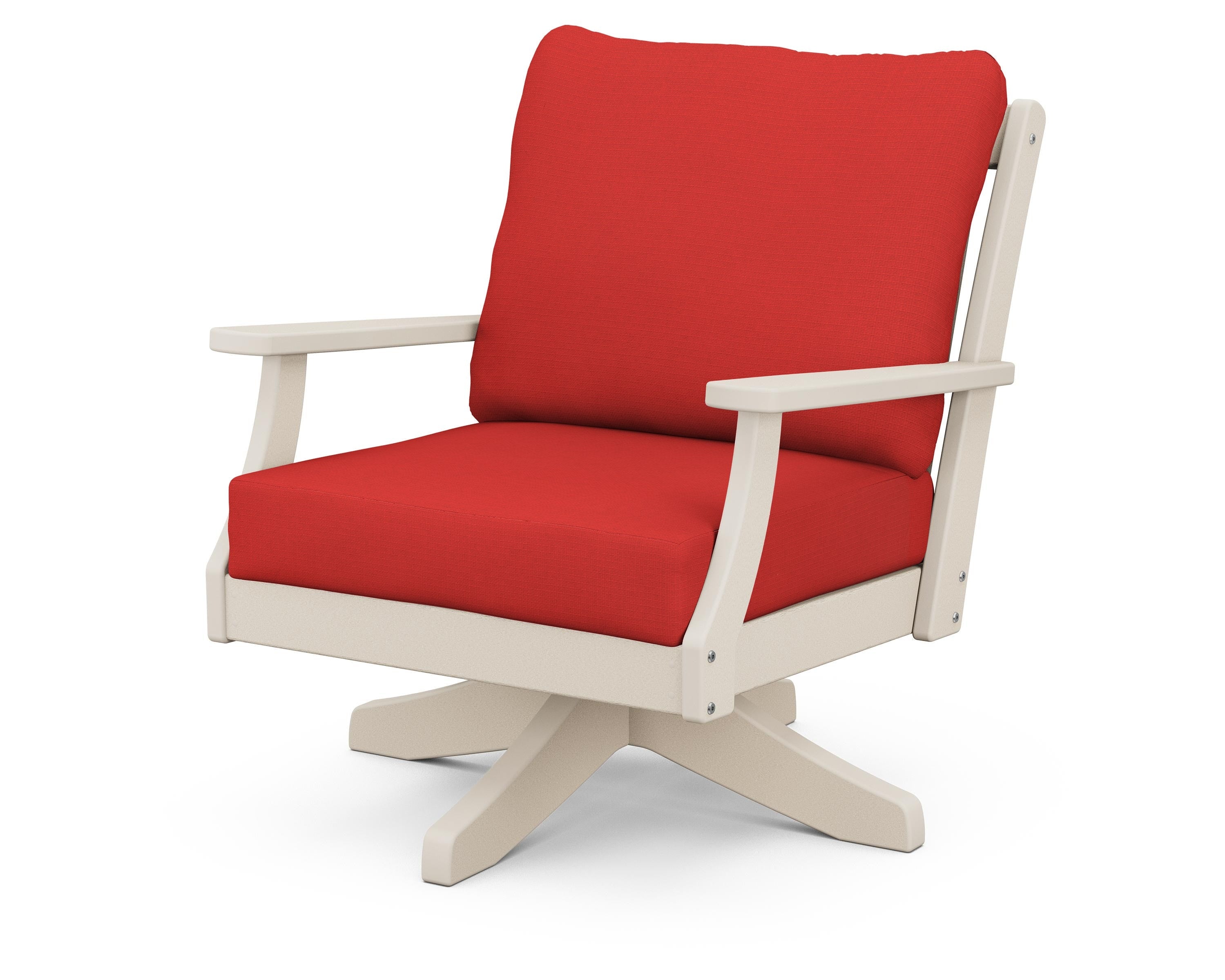 POLYWOOD® Braxton Deep Seating Swivel Chair in Sand / Crimson Linen