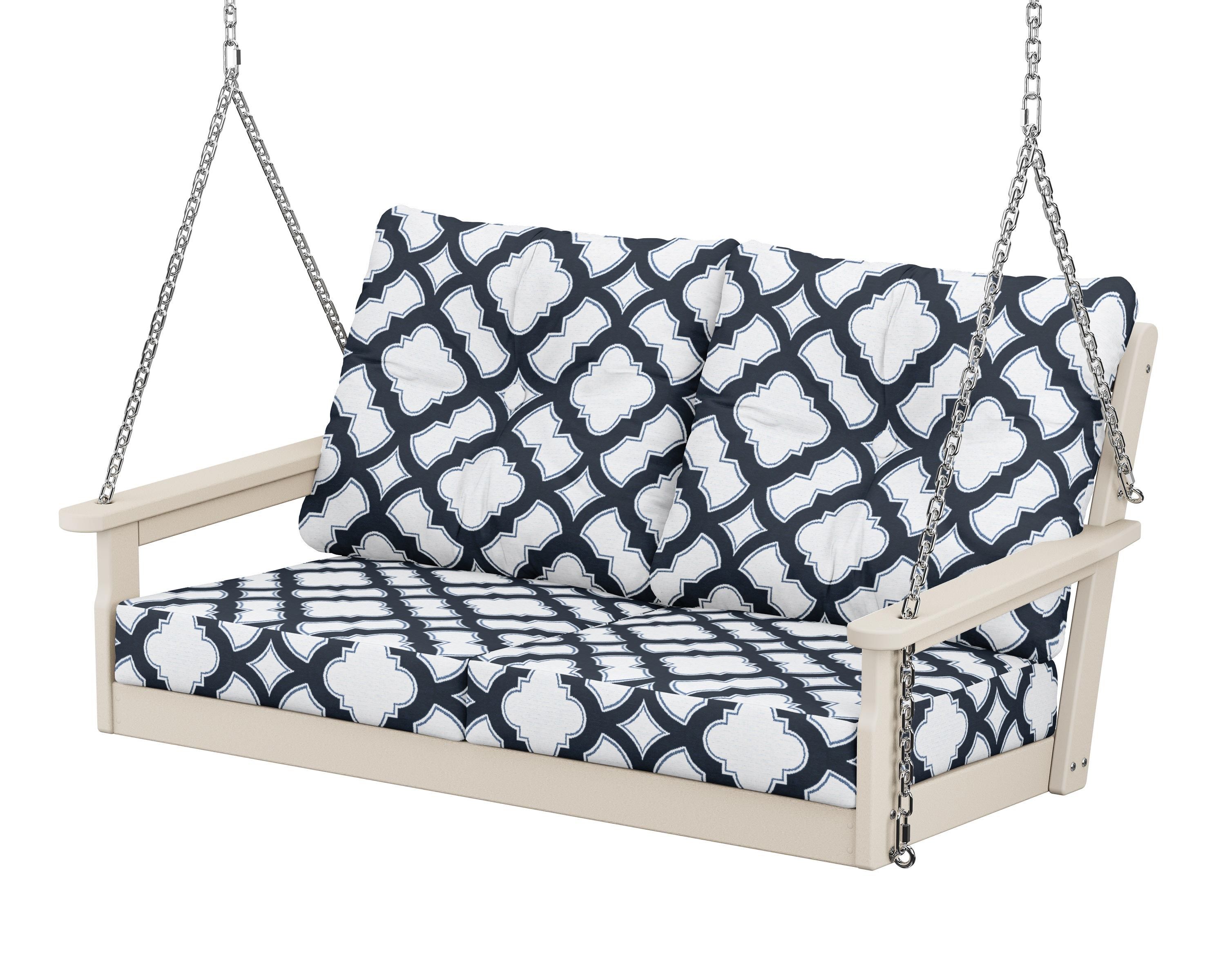 POLYWOOD® Vineyard Deep Seating Swing in Sand / Trellis Marine Indigo