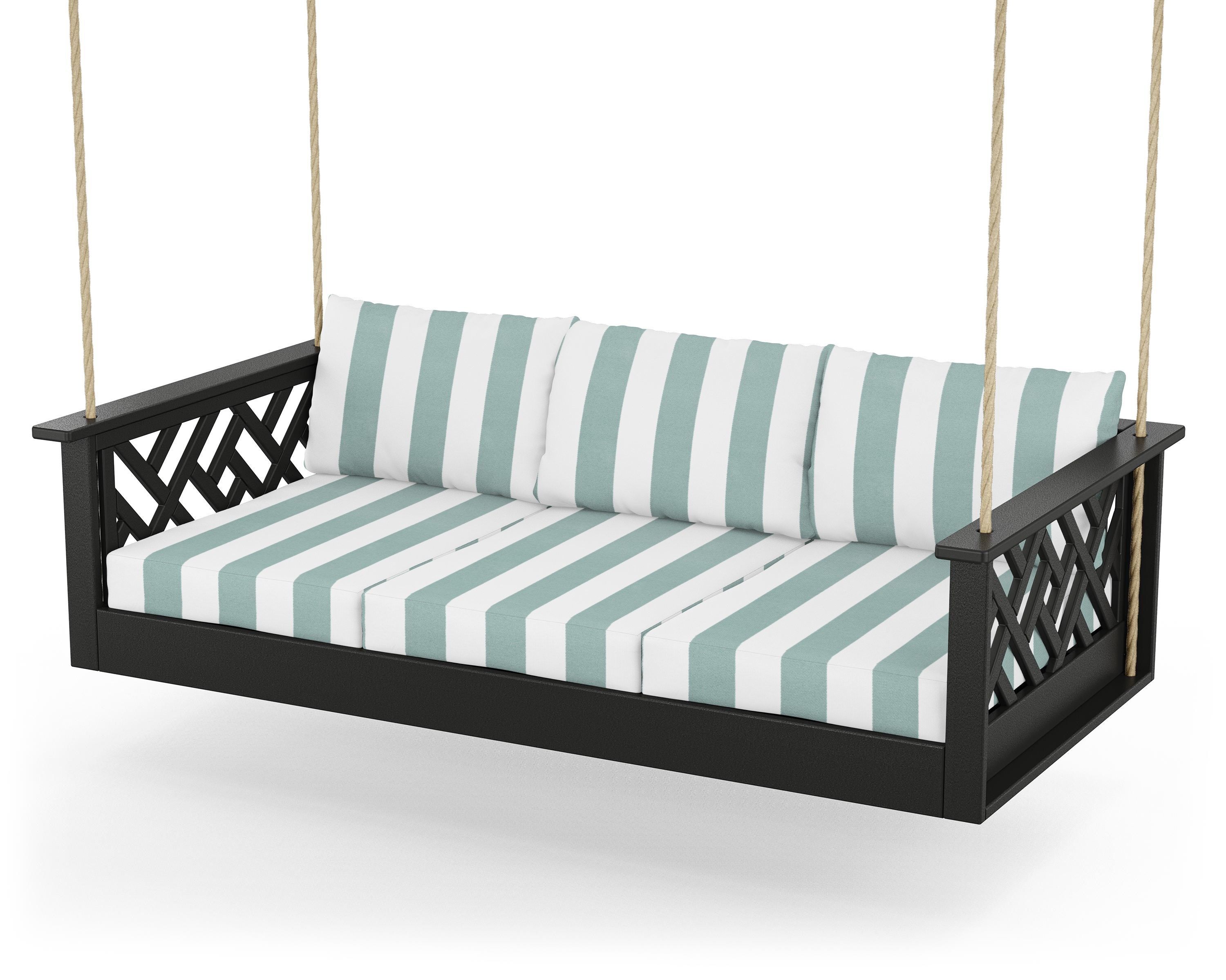 POLYWOOD® Chippendale Daybed Swing in Black / Cabana Stripe Glacier Spa
