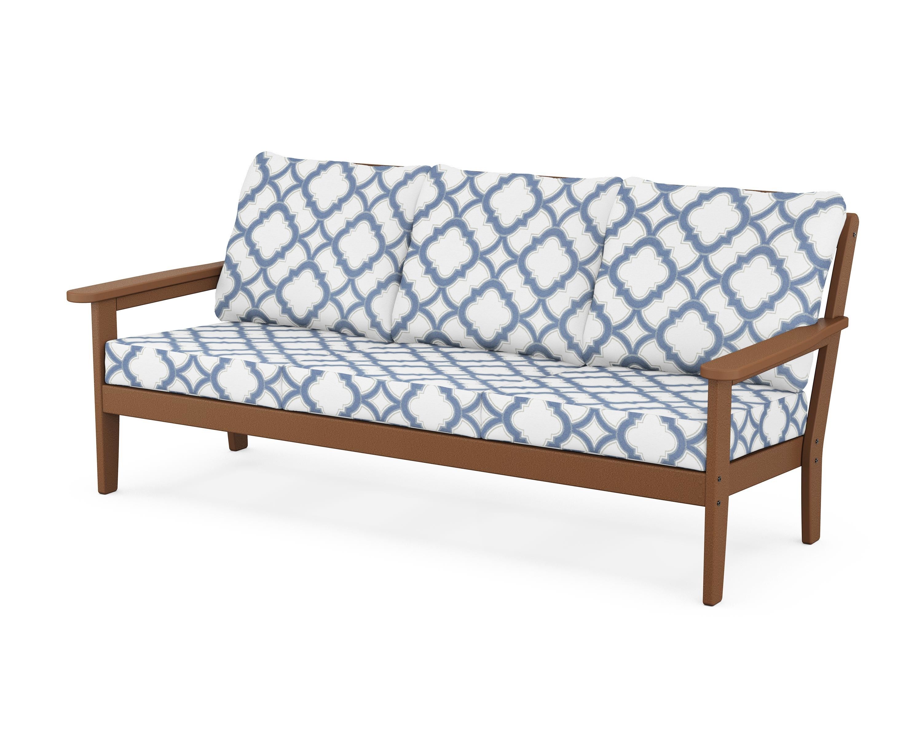 Country Living Cottage Deep Seating Sofa in Teak / Trellis Sky Blue