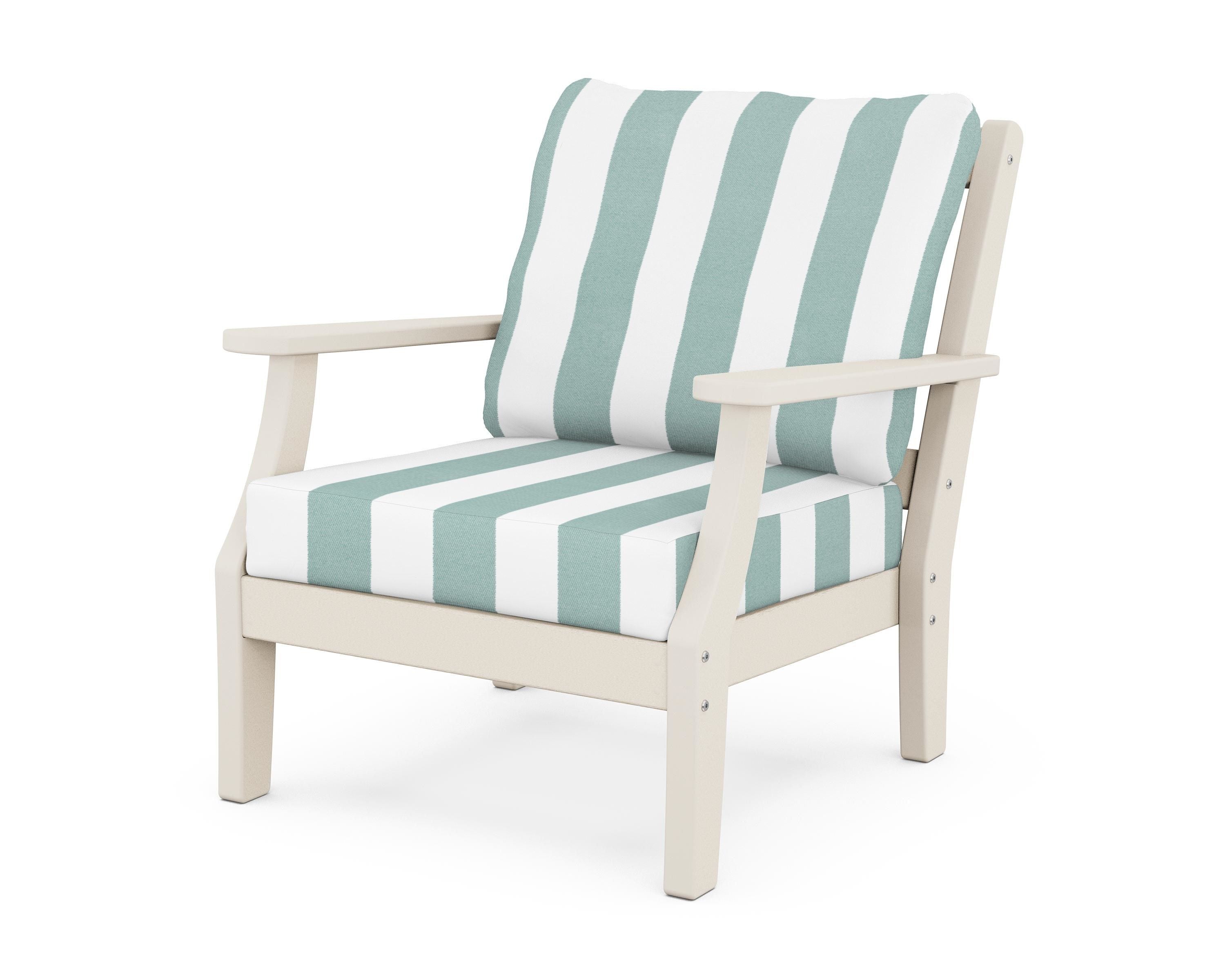 Martha Stewart by POLYWOOD® Chinoiserie Deep Seating Chair in Sand / Cabana Stripe Glacier Spa