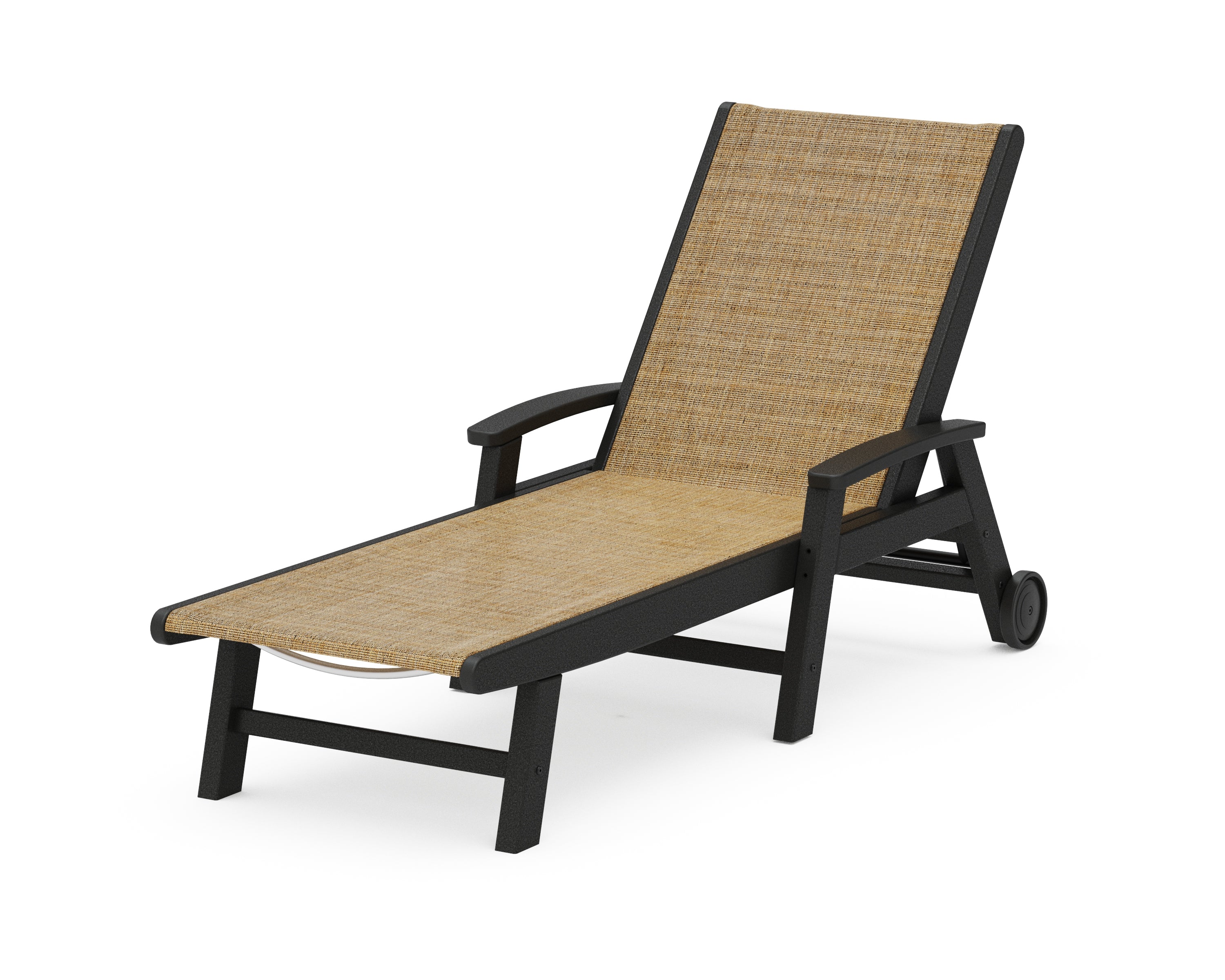POLYWOOD® Coastal Chaise with Wheels in Black / Burlap Sling